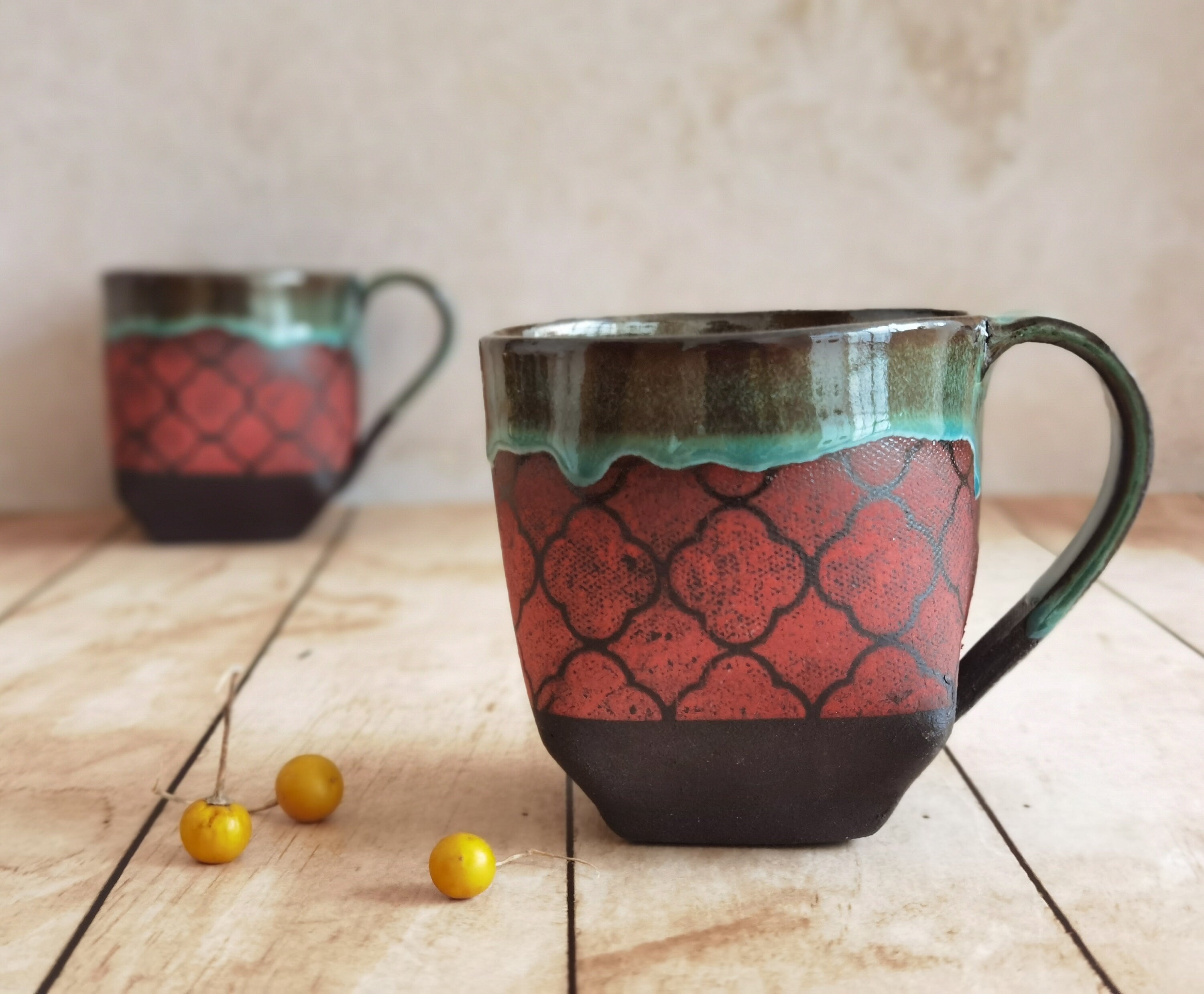 Black & Turquoise Ceramic Mug: Handmade Pottery Cup
