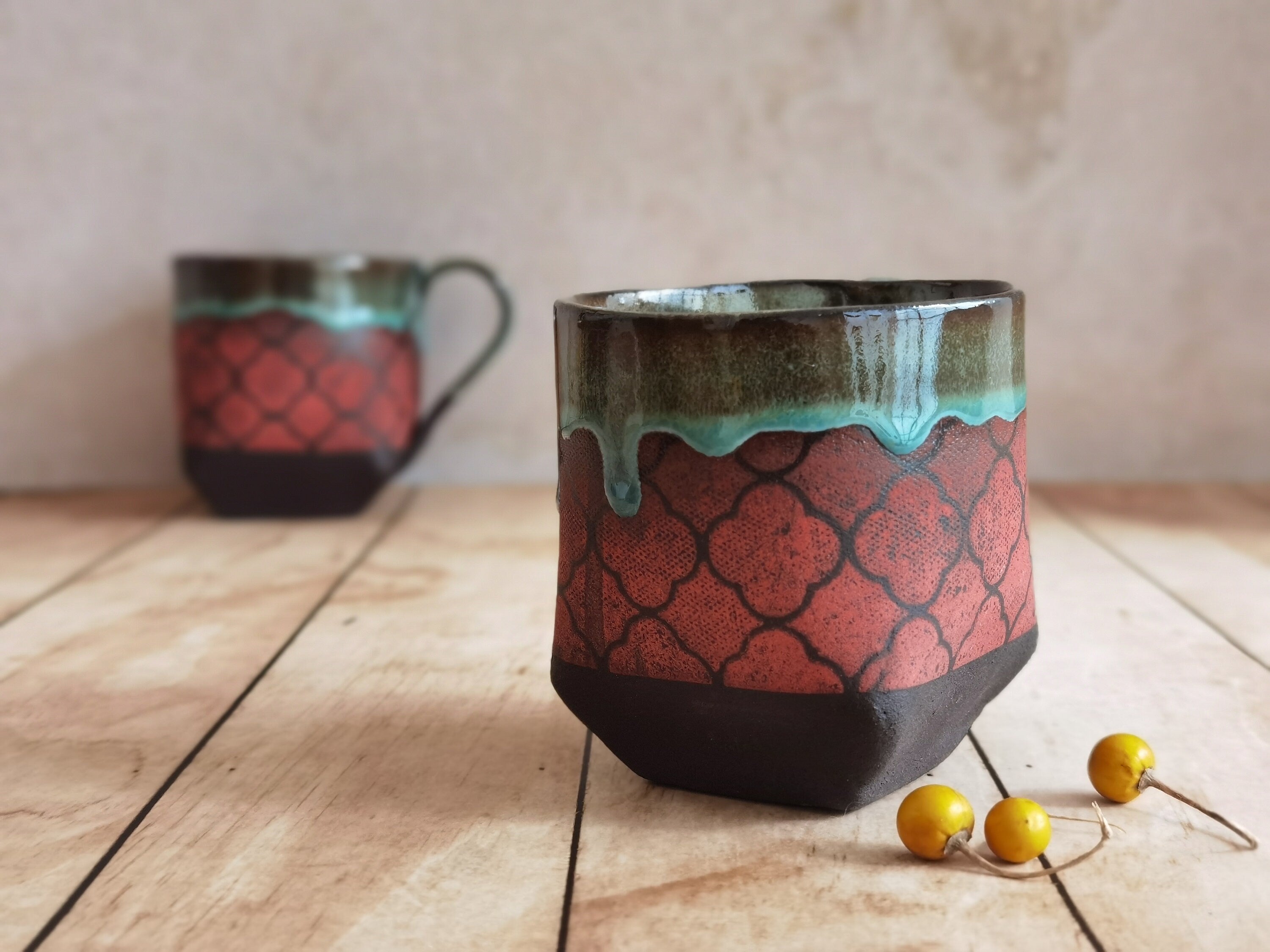 Black & Turquoise Ceramic Mug: Handmade Pottery Cup