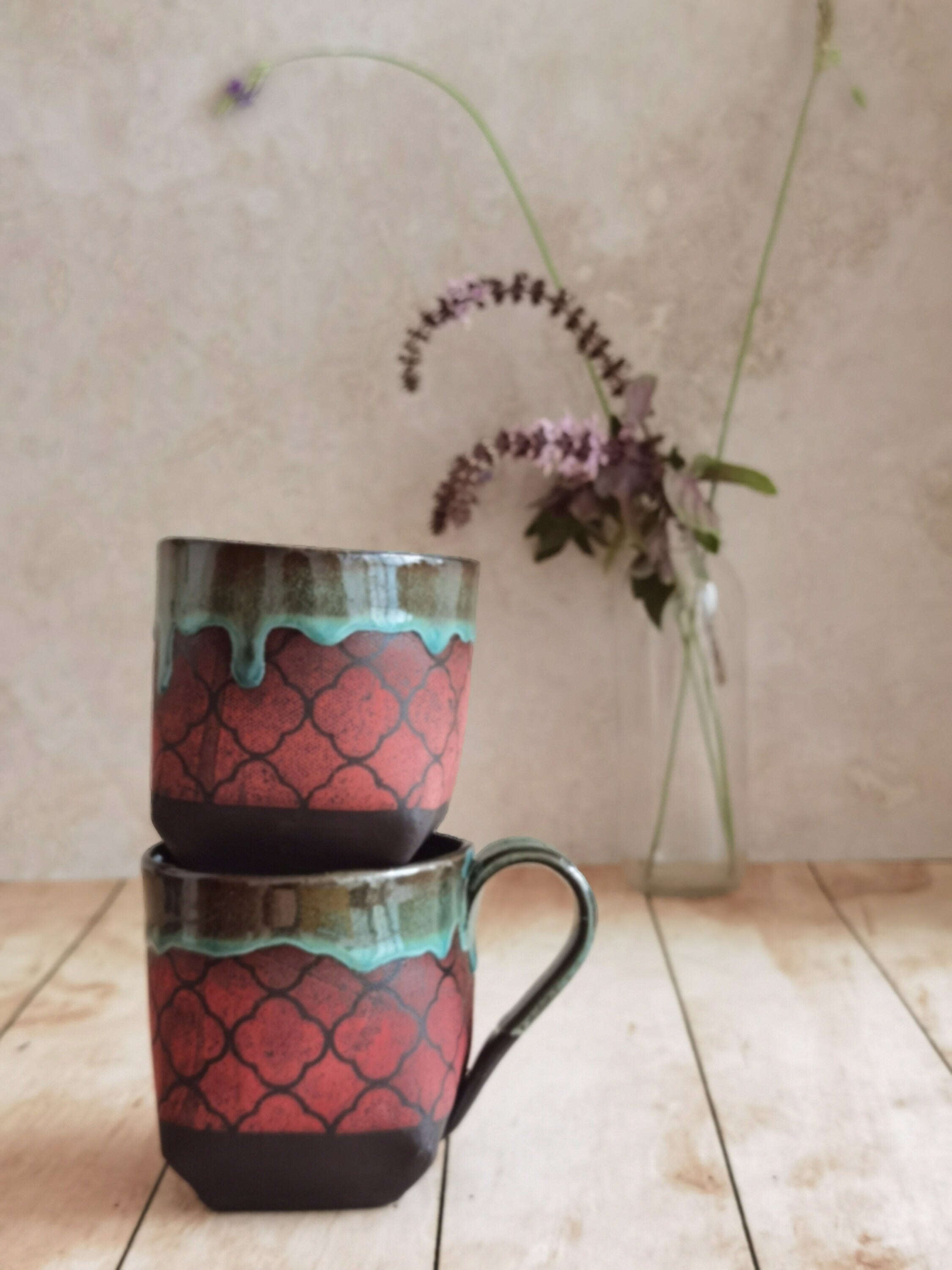 Black & Turquoise Ceramic Mug: Handmade Pottery Cup