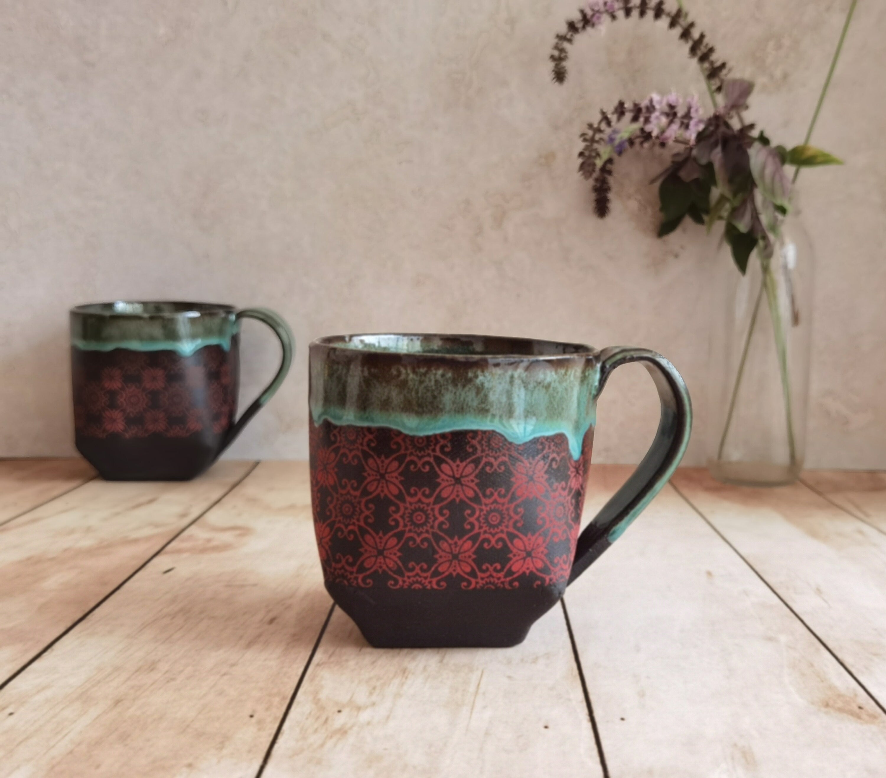 Black & Turquoise Ceramic Mug: Handmade Pottery Cup