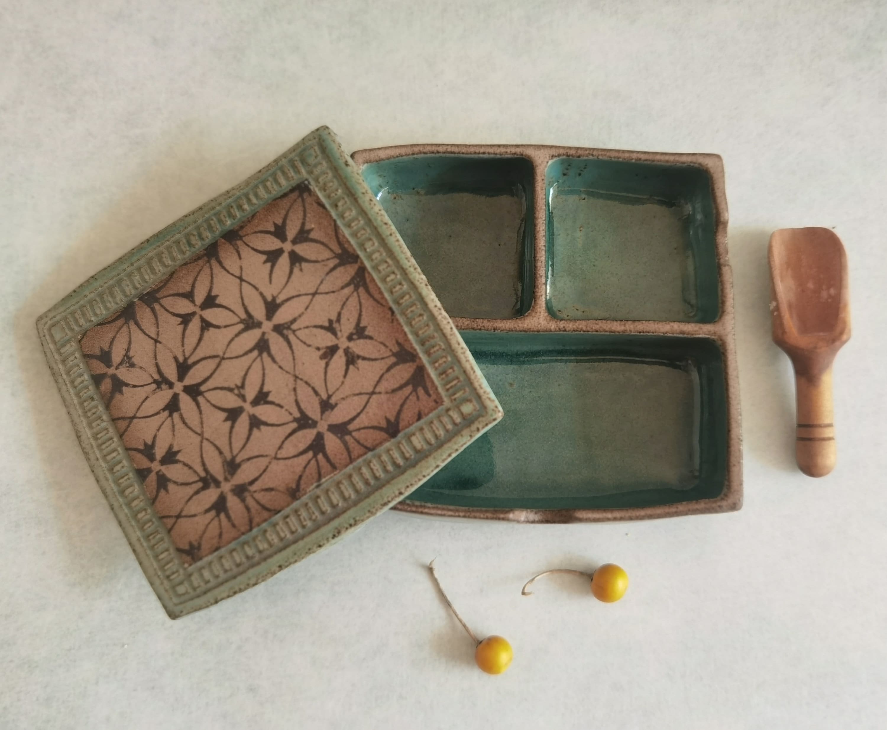 Turquoise Ceramic Pottery Box: Handmade Spice & Jewelry Organizer