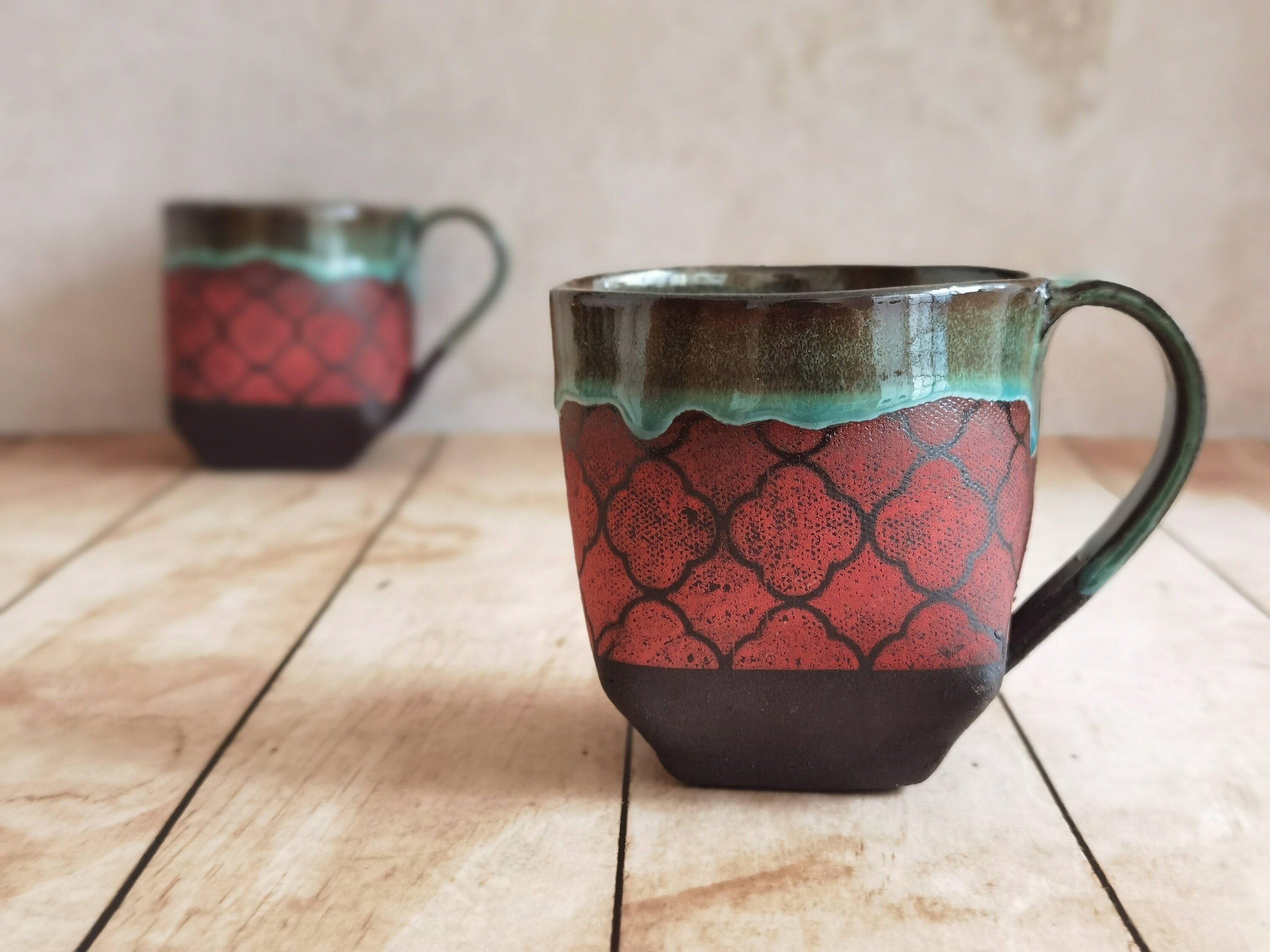 Black & Turquoise Ceramic Mug: Handmade Pottery Cup