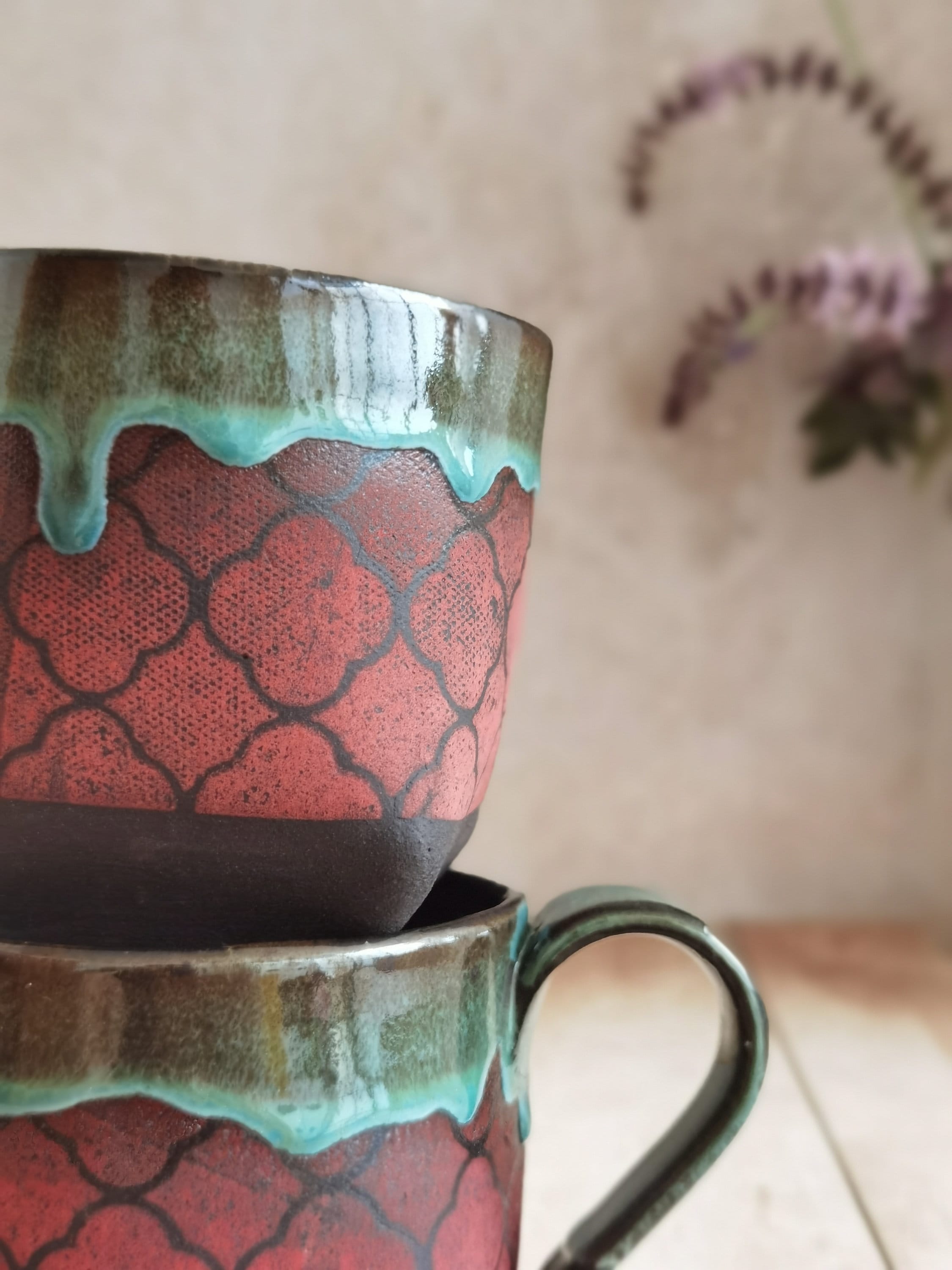 Black & Turquoise Ceramic Mug: Handmade Pottery Cup