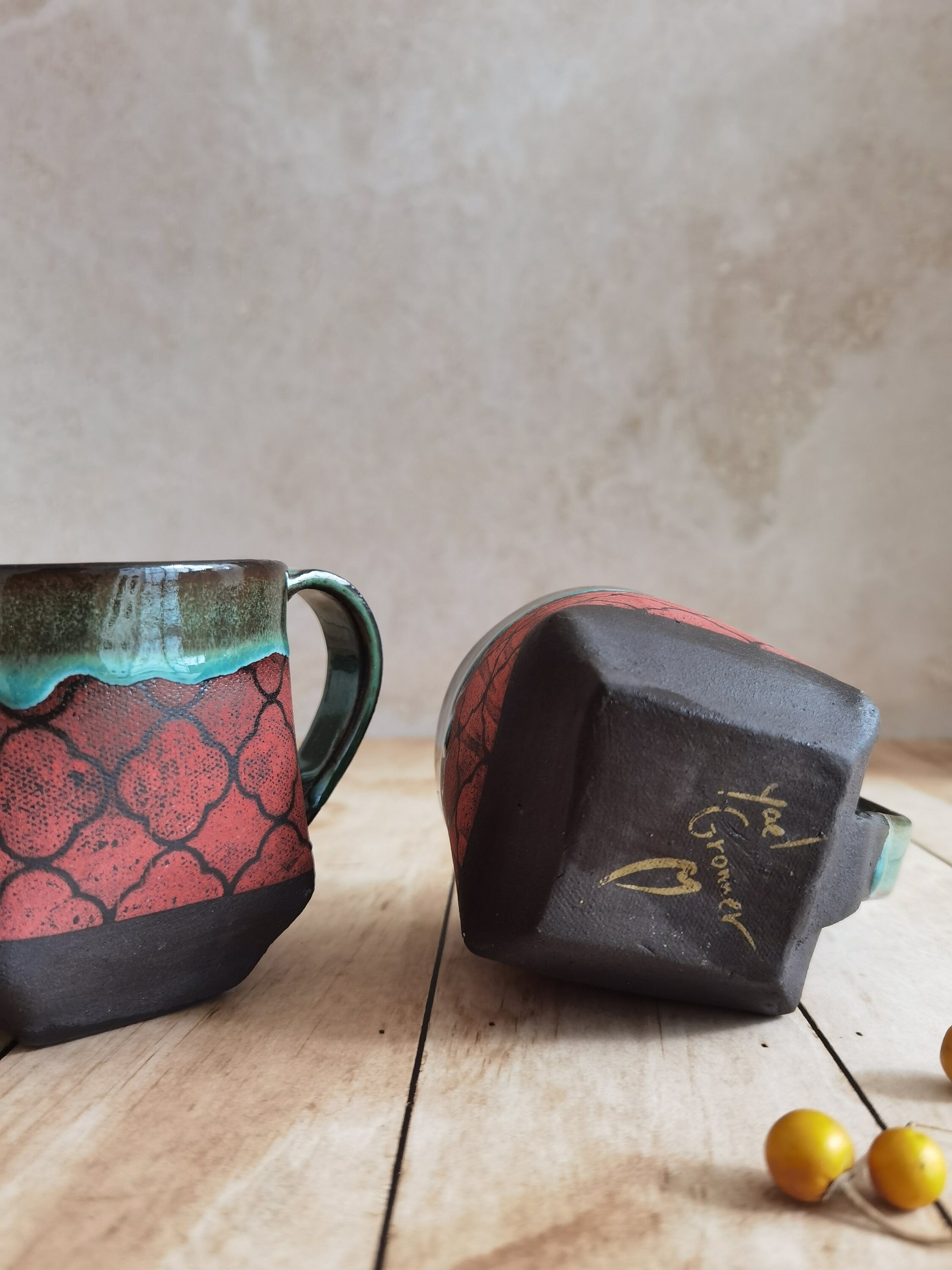 Black & Turquoise Ceramic Mug: Handmade Pottery Cup