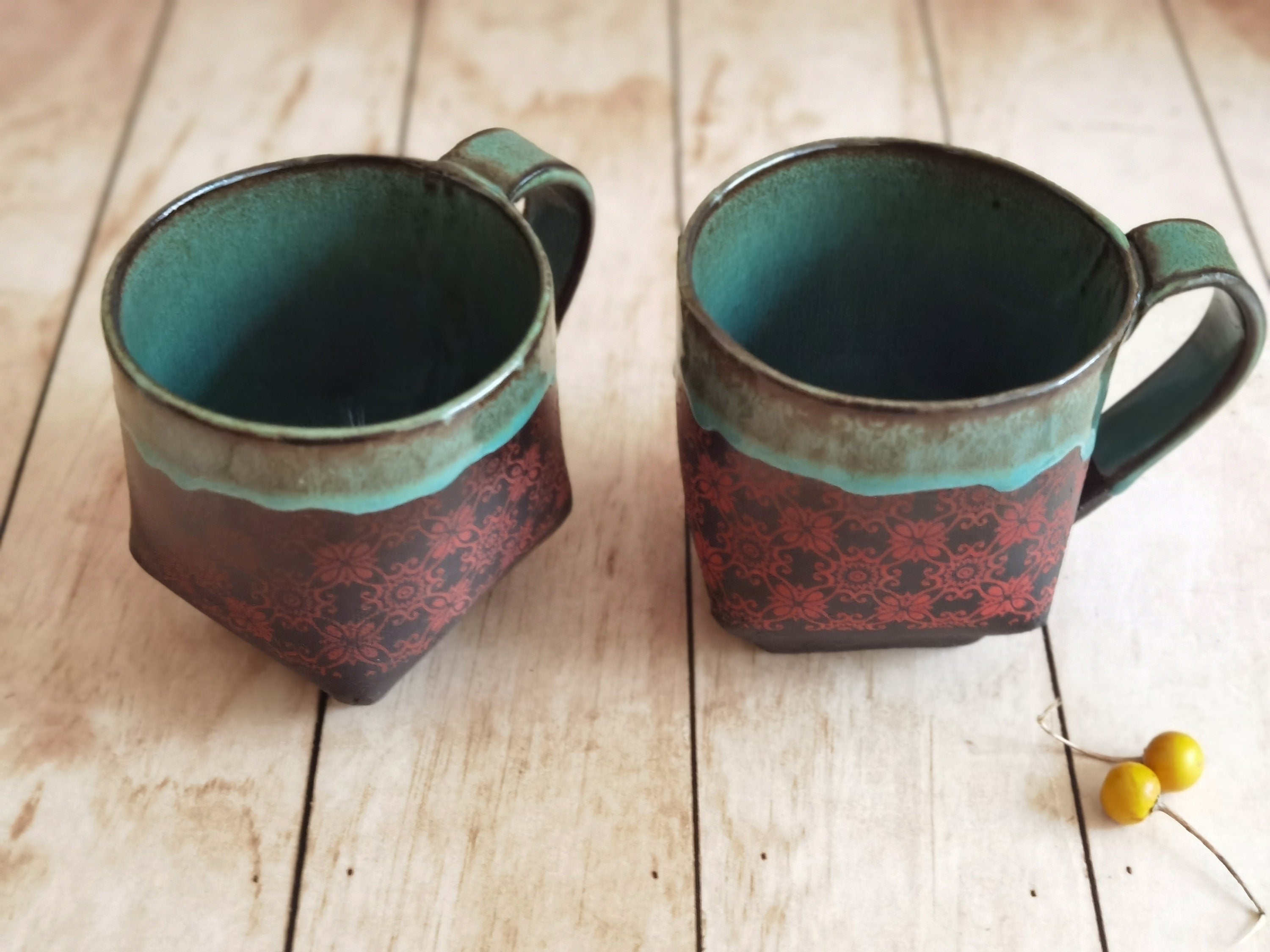 Black & Turquoise Ceramic Mug: Handmade Pottery Cup