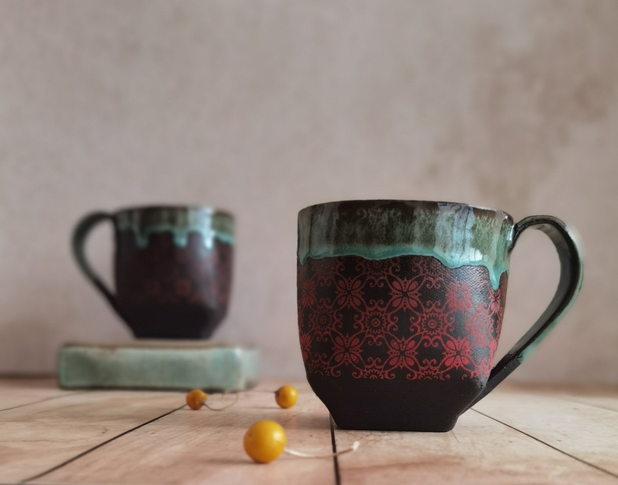 Black & Turquoise Ceramic Mug: Handmade Pottery Cup