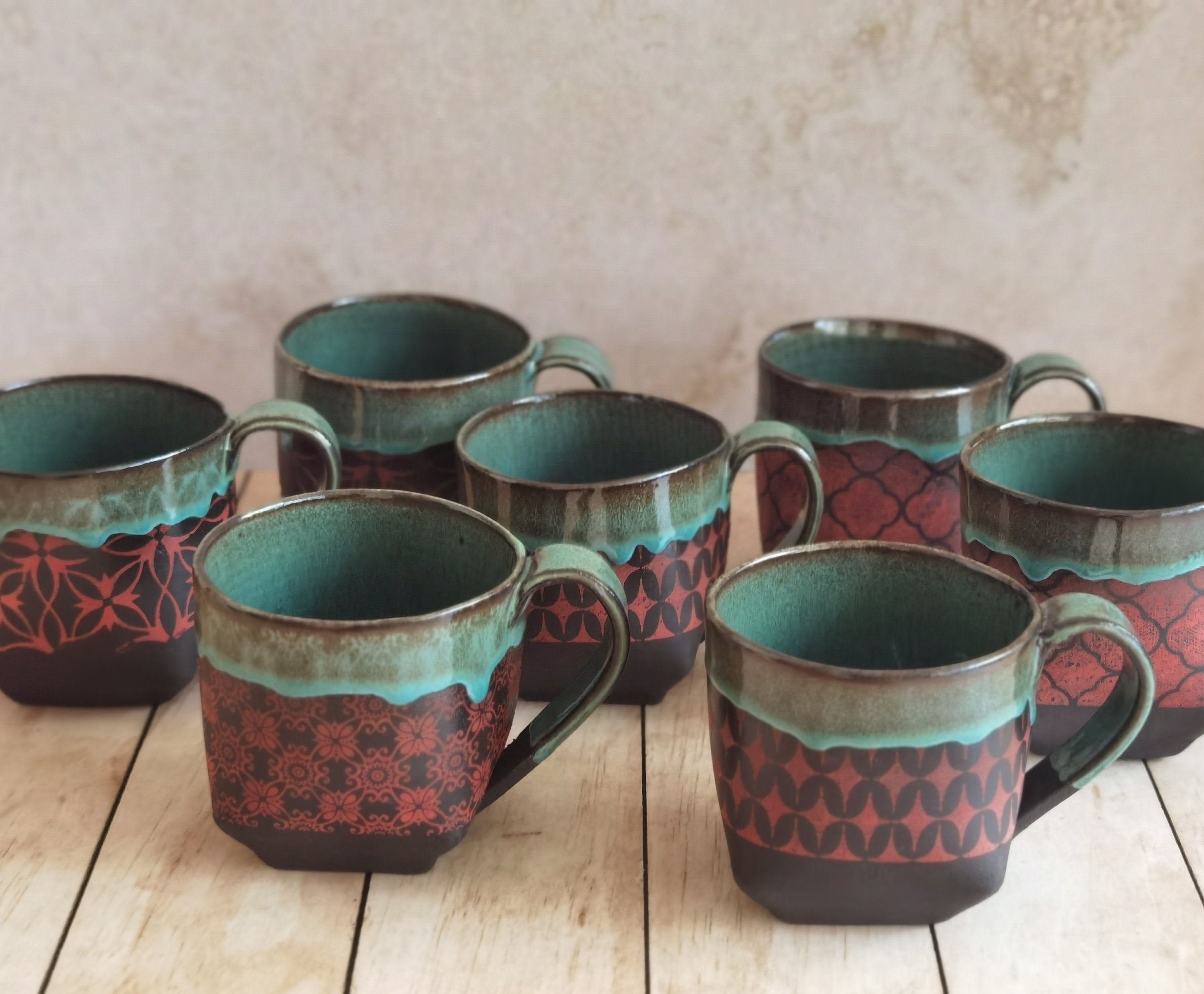 Black & Turquoise Ceramic Mug: Handmade Pottery Cup