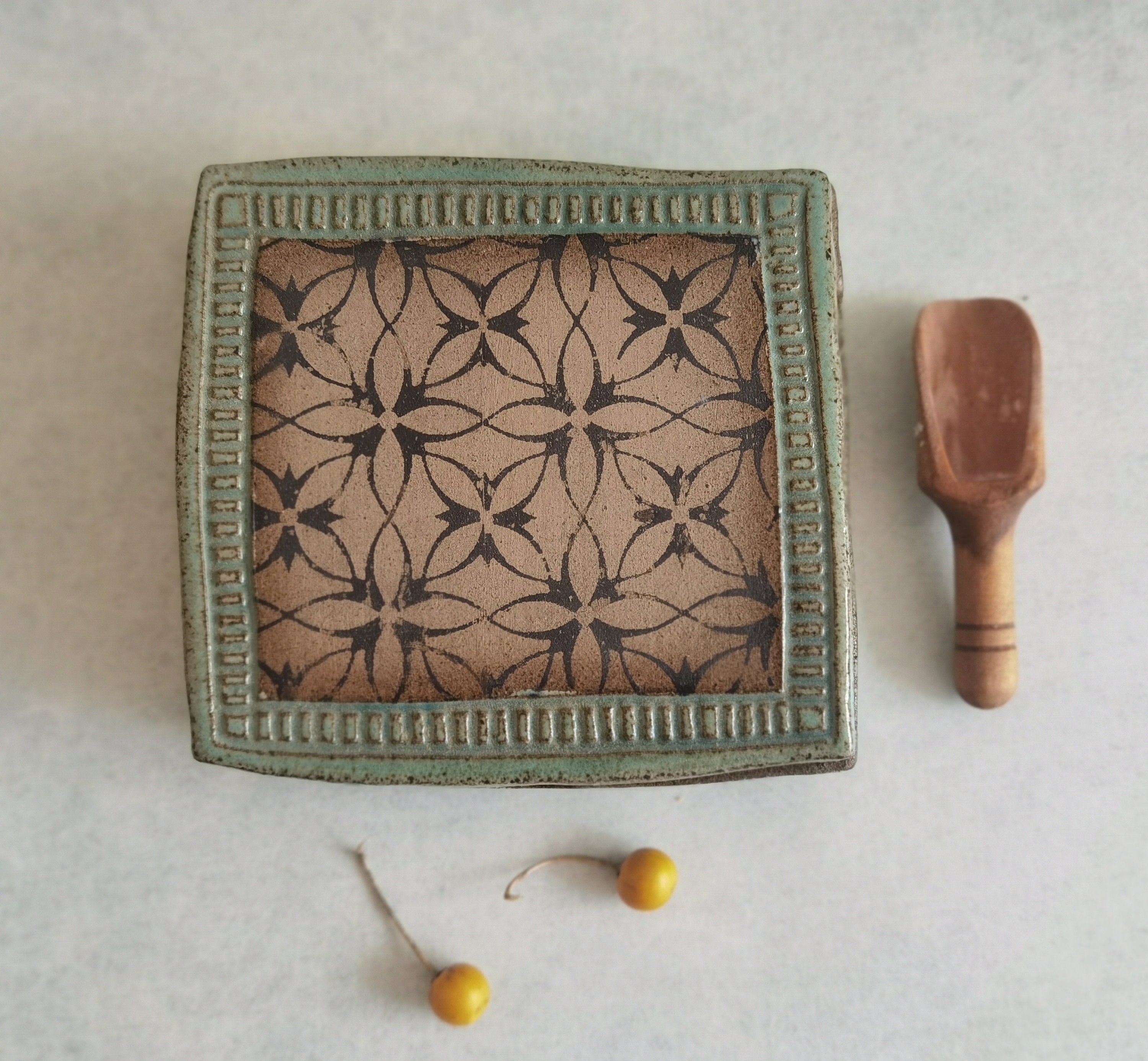 Turquoise Ceramic Pottery Box: Handmade Spice & Jewelry Organizer