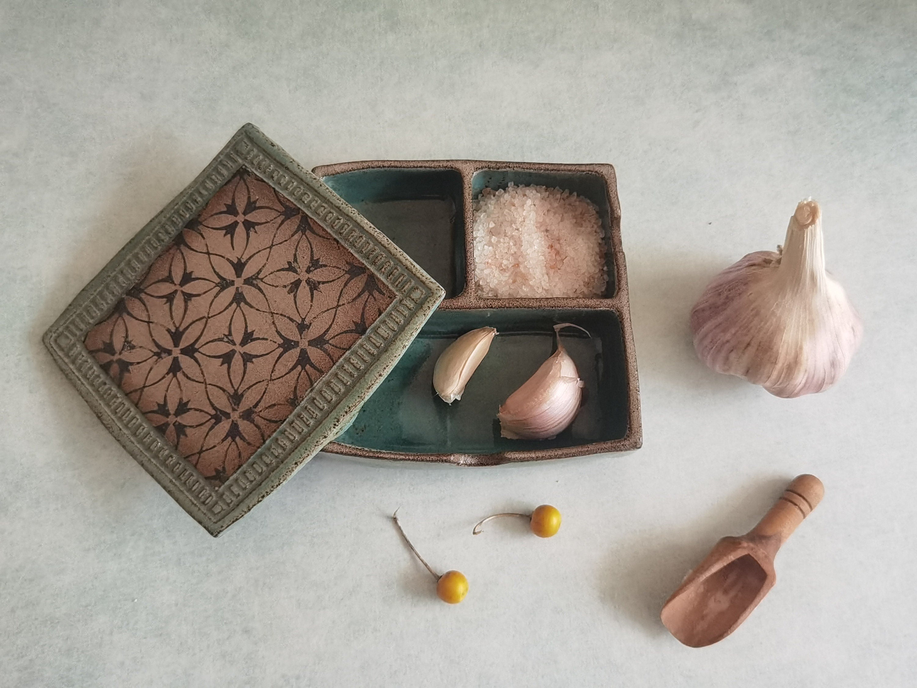 Turquoise Ceramic Pottery Box: Handmade Spice & Jewelry Organizer