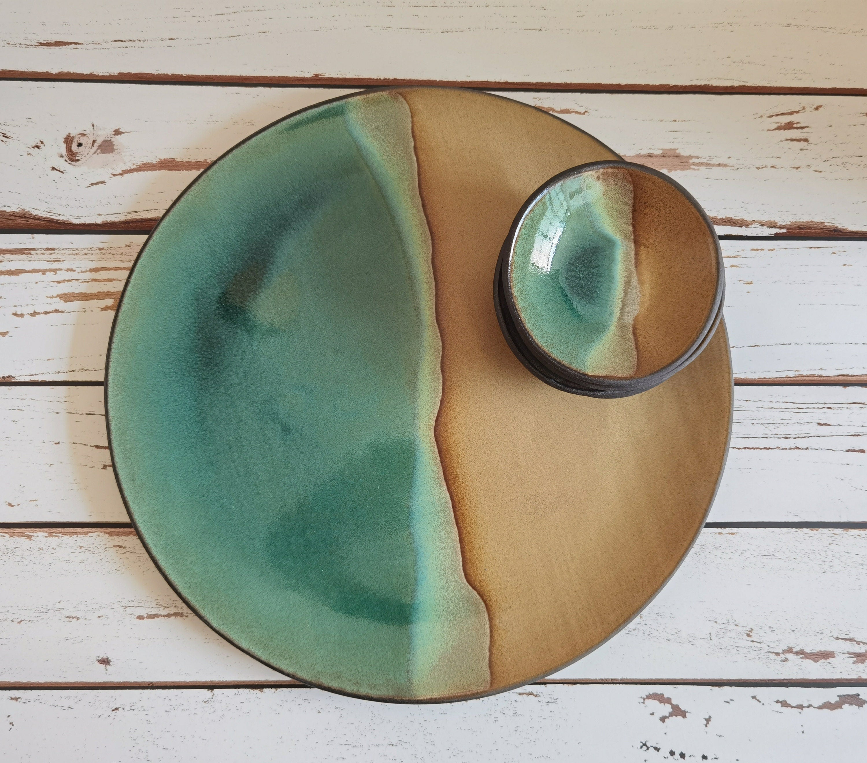 Handmade Passover Seder Plate: Beige and Turquoise Glaze, Jewish Gift