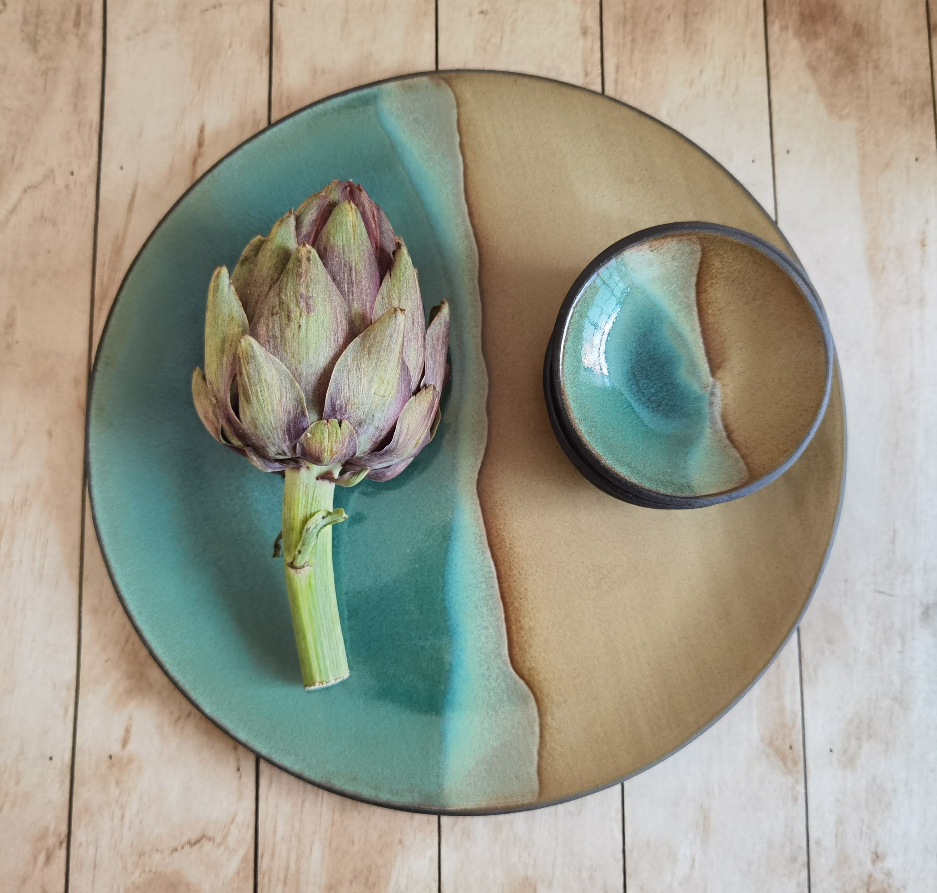 Handmade Passover Seder Plate: Beige and Turquoise Glaze, Jewish Gift