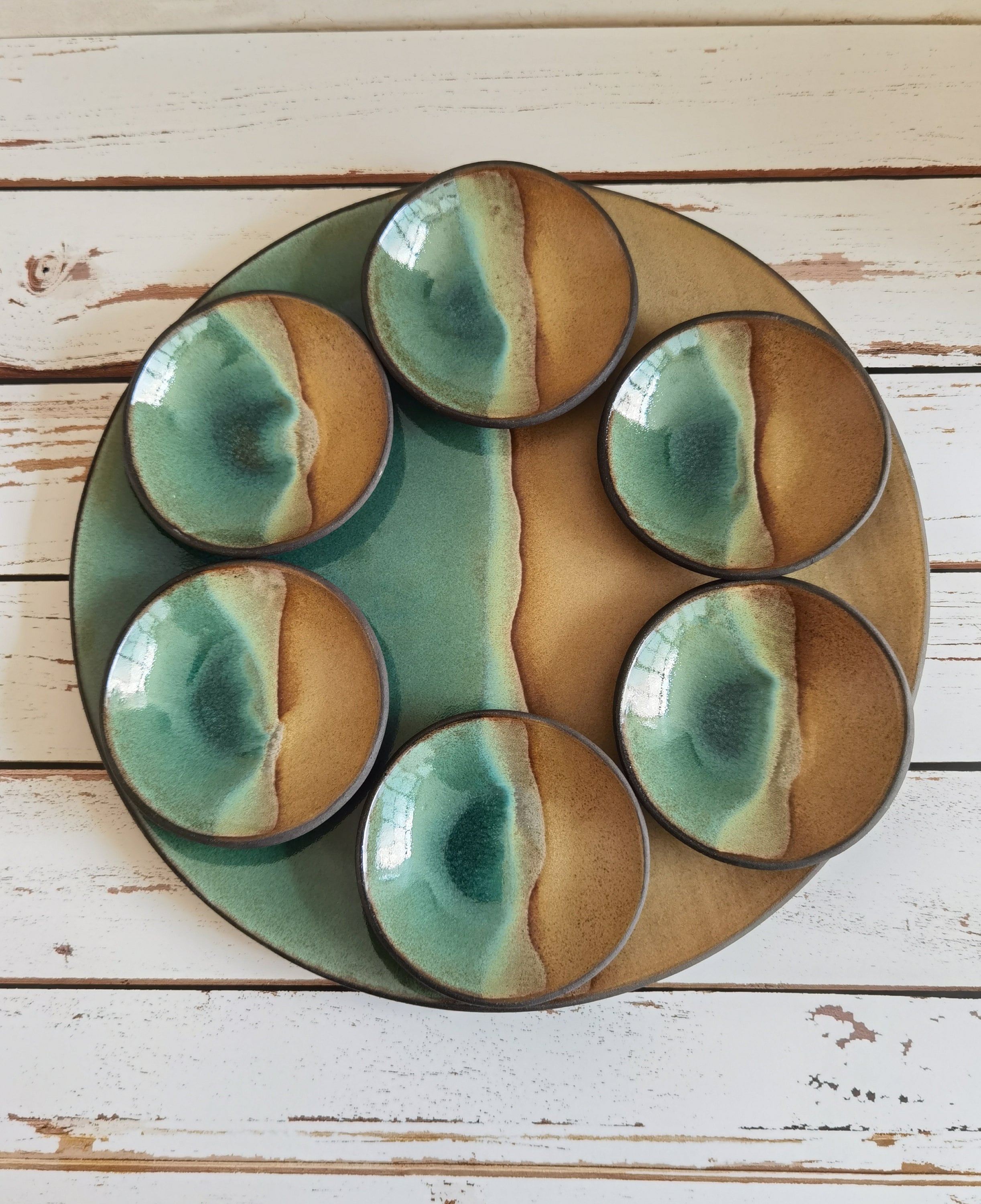 Handmade Passover Seder Plate: Beige and Turquoise Glaze, Jewish Gift