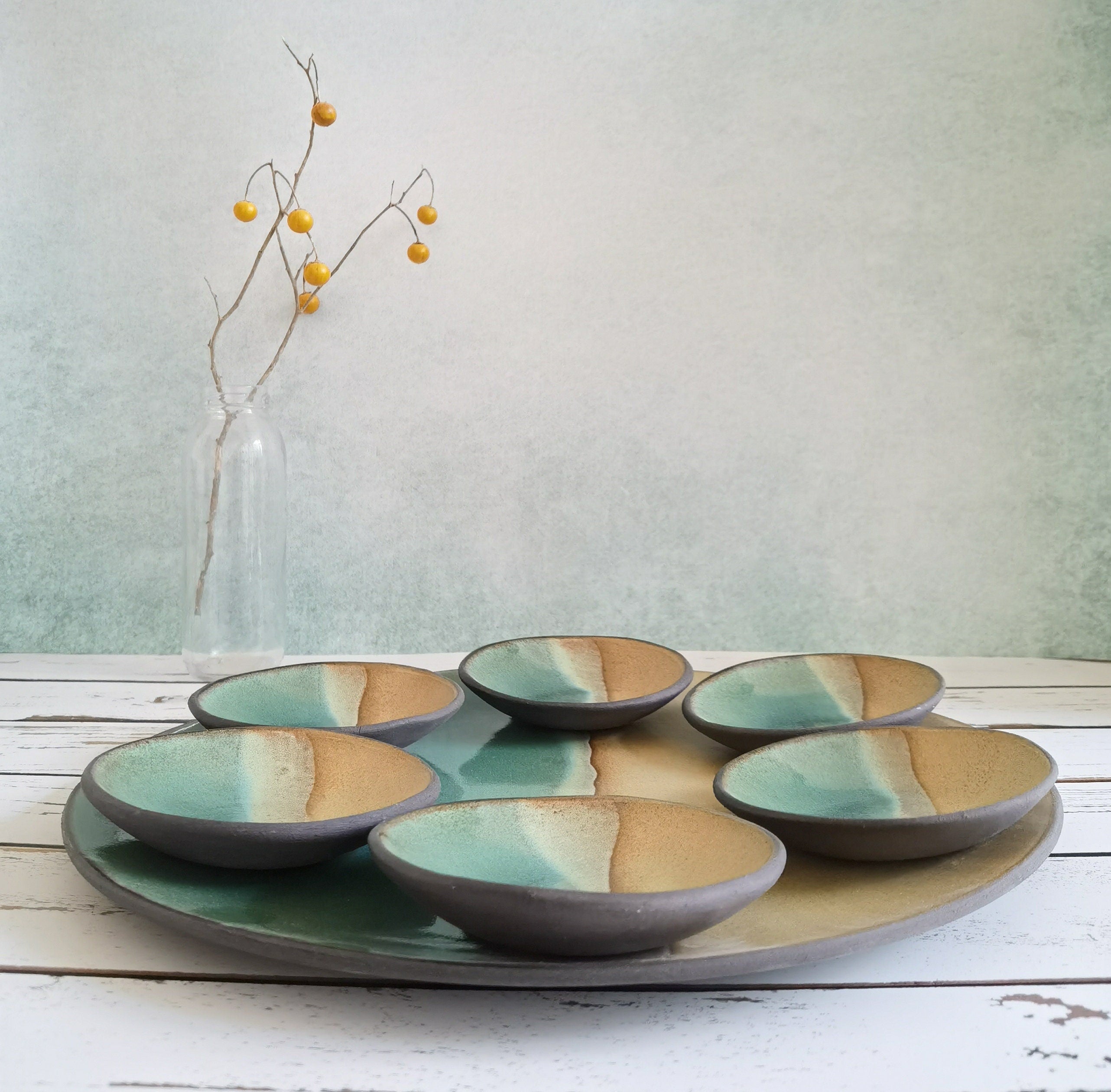 Handmade Passover Seder Plate: Beige and Turquoise Glaze, Jewish Gift