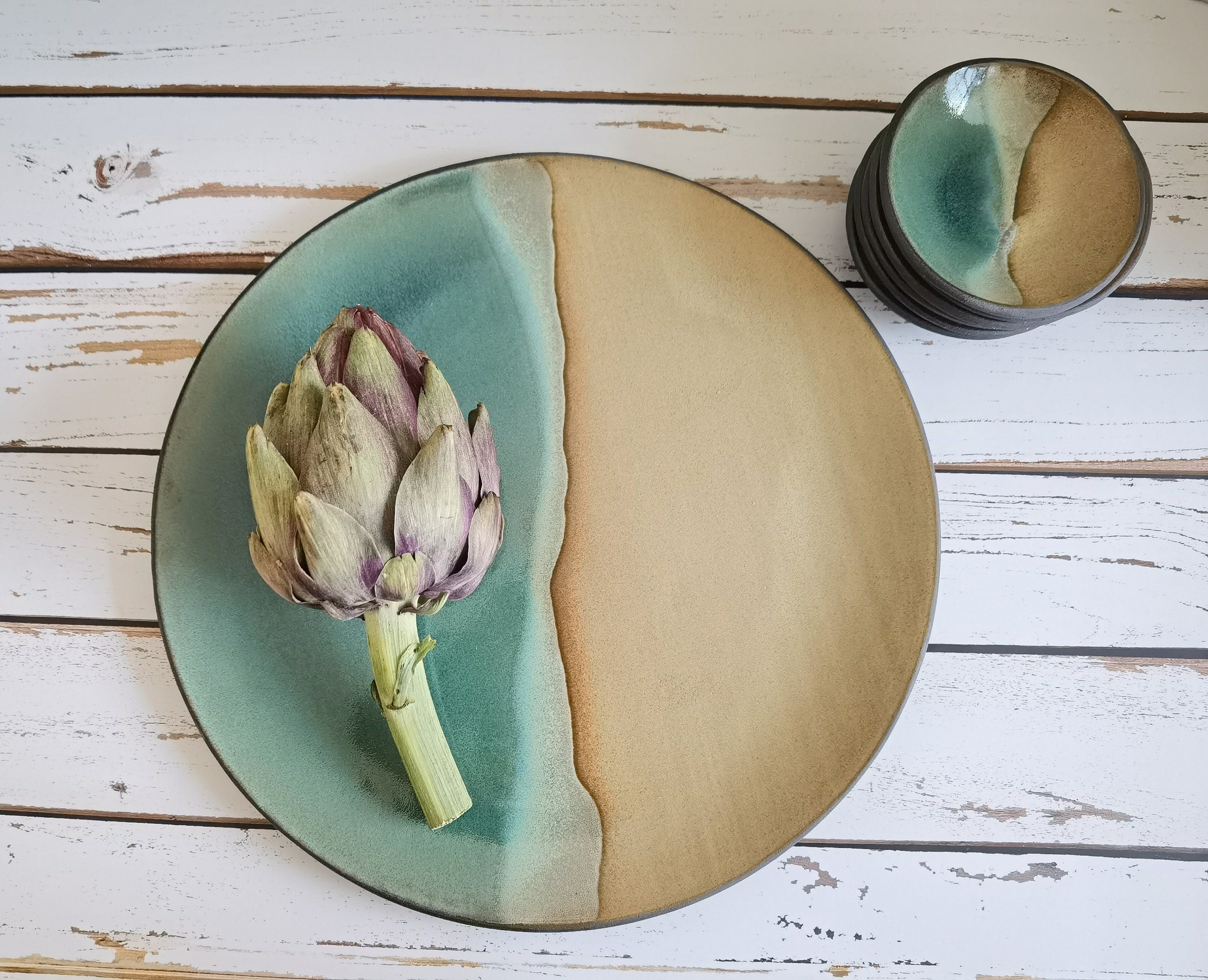 Handmade Passover Seder Plate: Beige and Turquoise Glaze, Jewish Gift