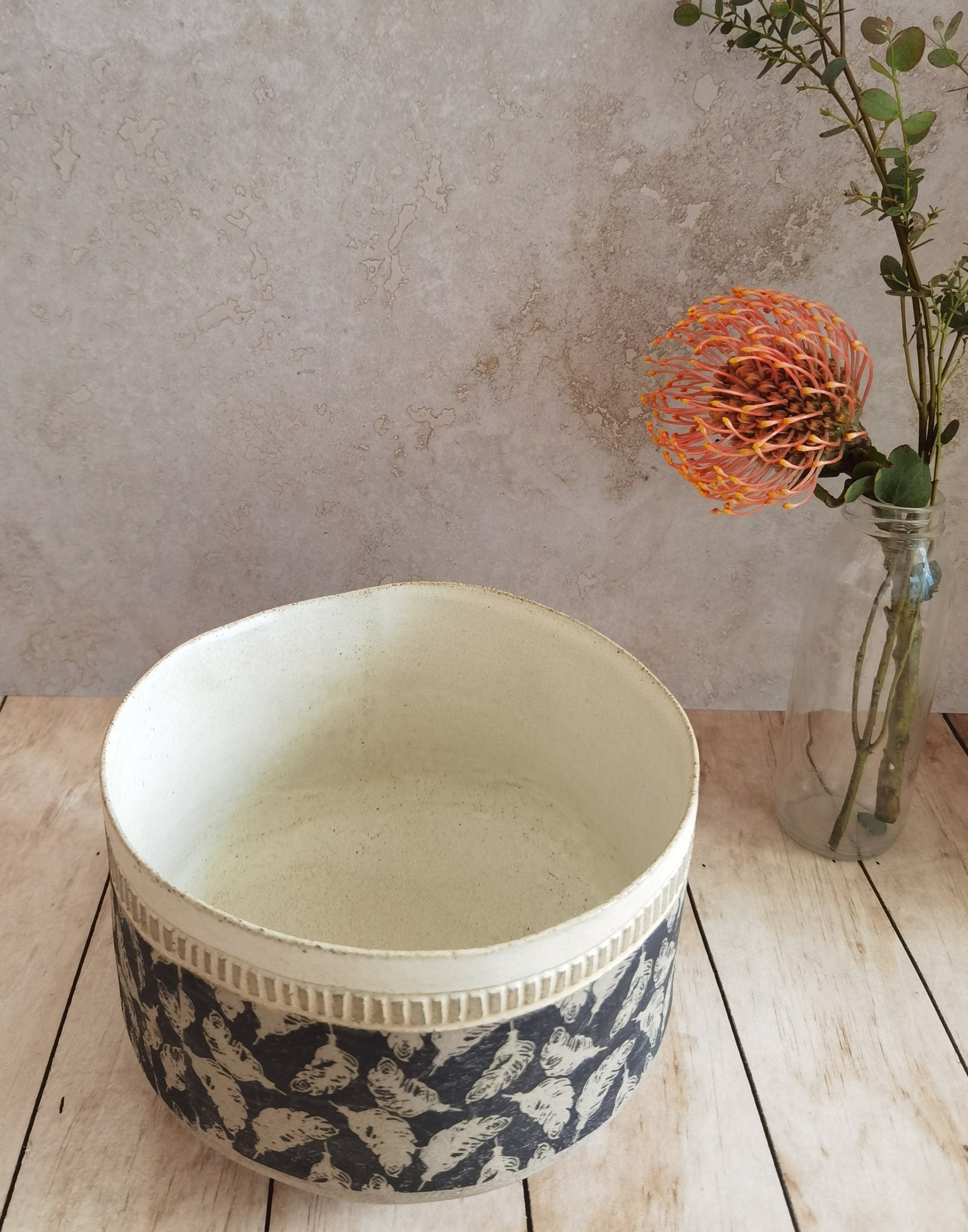 Rustic Handmade Pottery Bowl: Tall Decorative Serving Dish