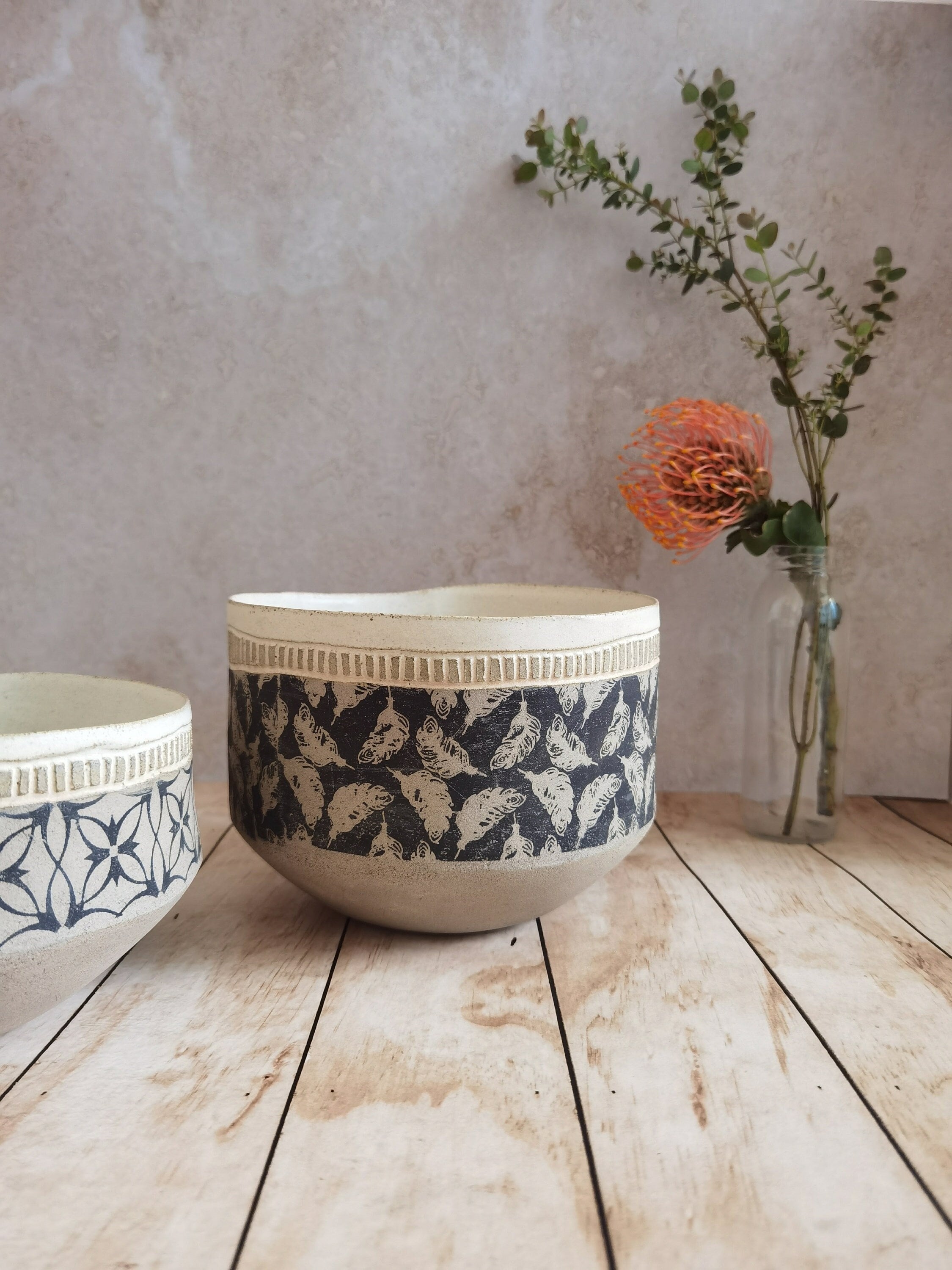 Rustic Handmade Pottery Bowl: Tall Decorative Serving Dish