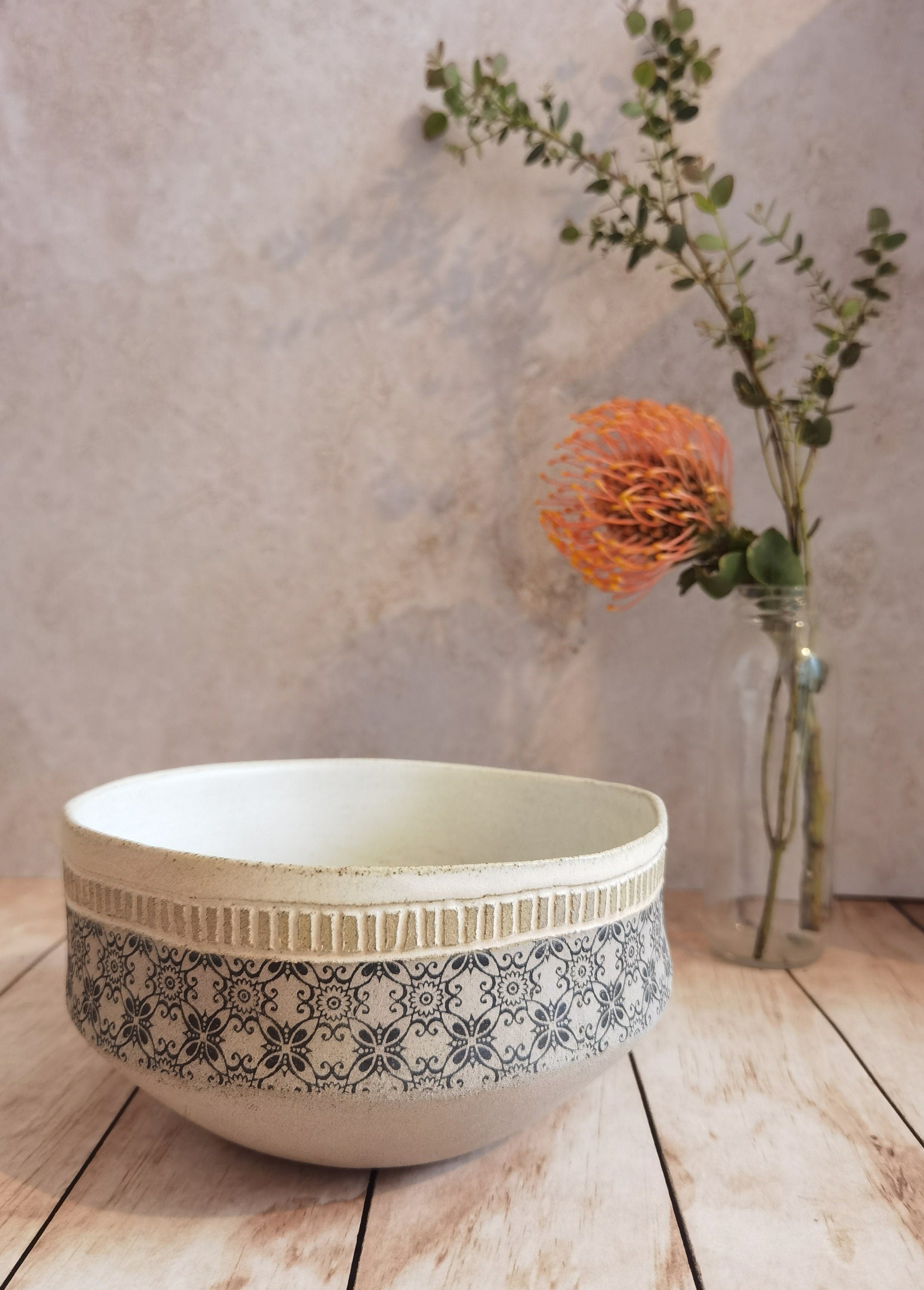 Rustic Handmade Pottery Bowl: Tall Decorative Serving Dish