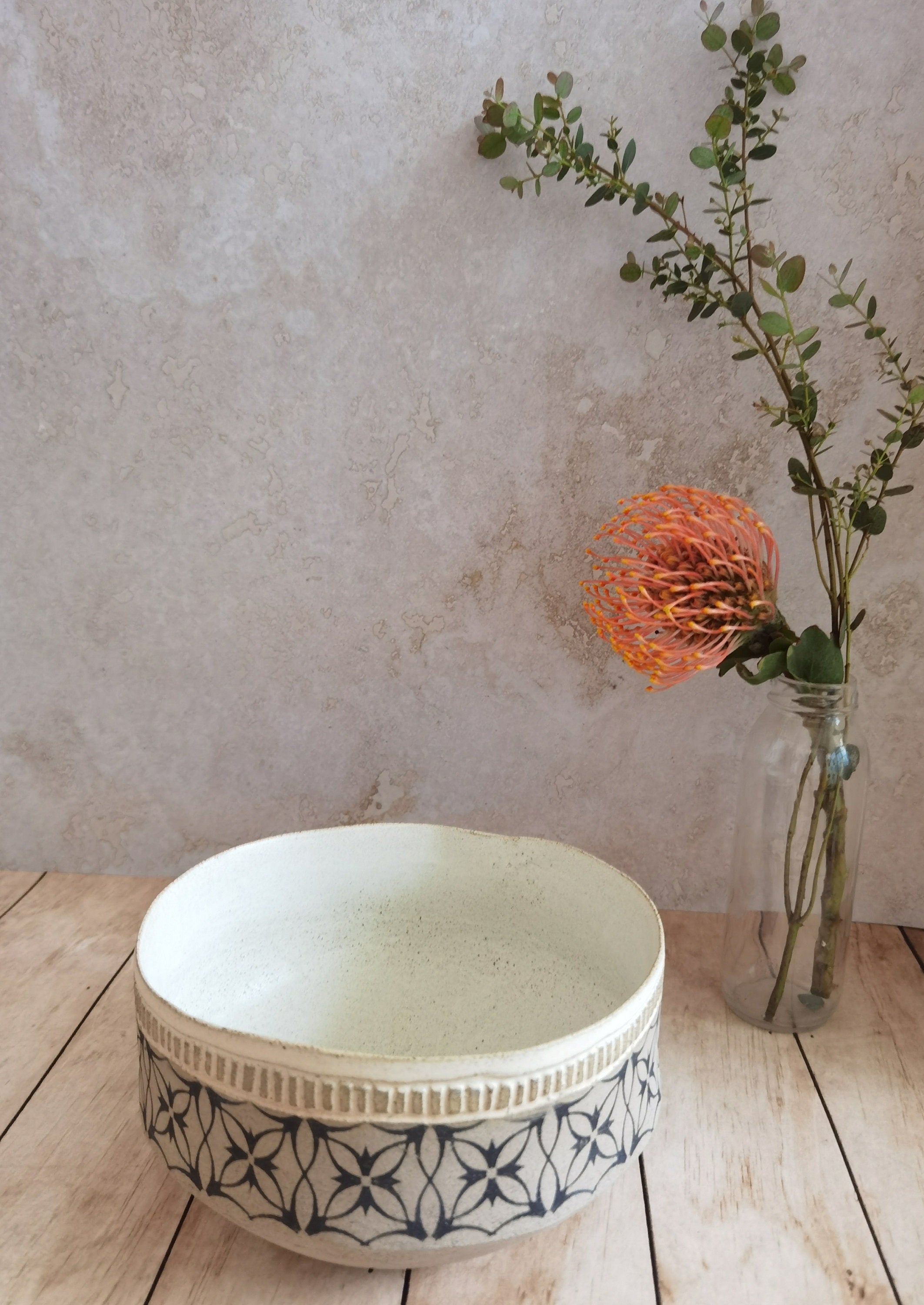 Rustic Handmade Pottery Bowl: Tall Decorative Serving Dish