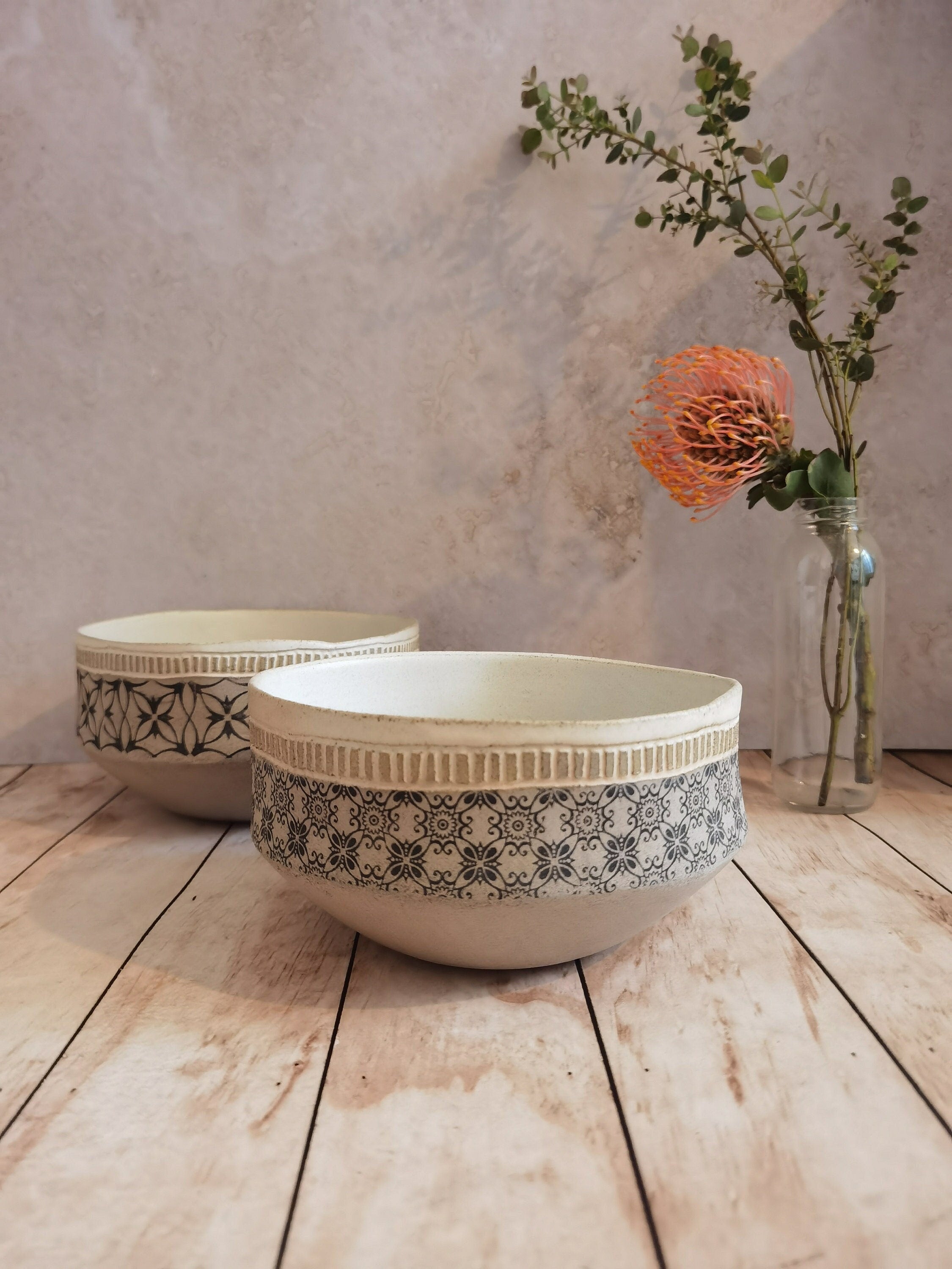 Rustic Handmade Pottery Bowl: Tall Decorative Serving Dish