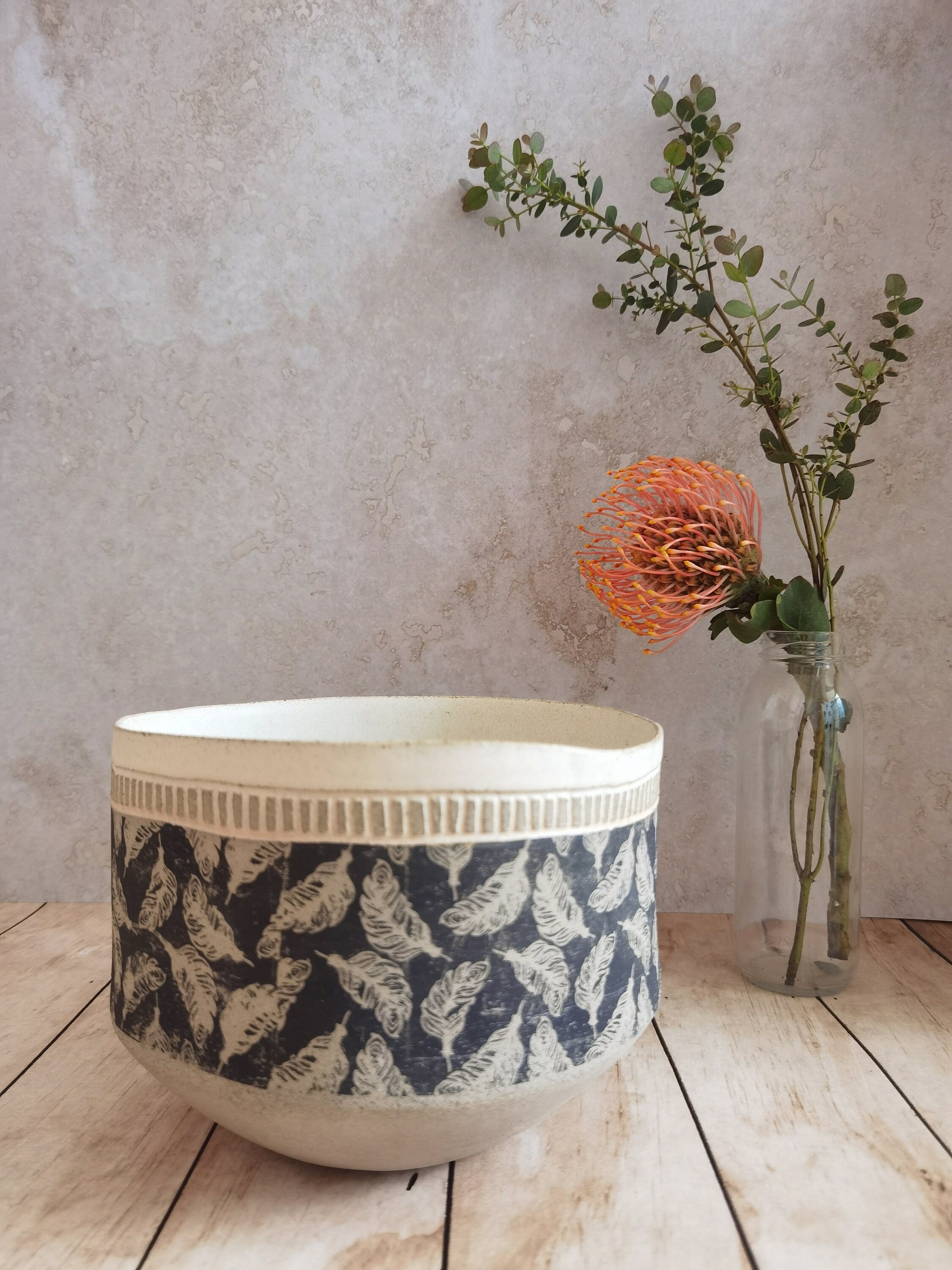 Rustic Handmade Pottery Bowl: Tall Decorative Serving Dish