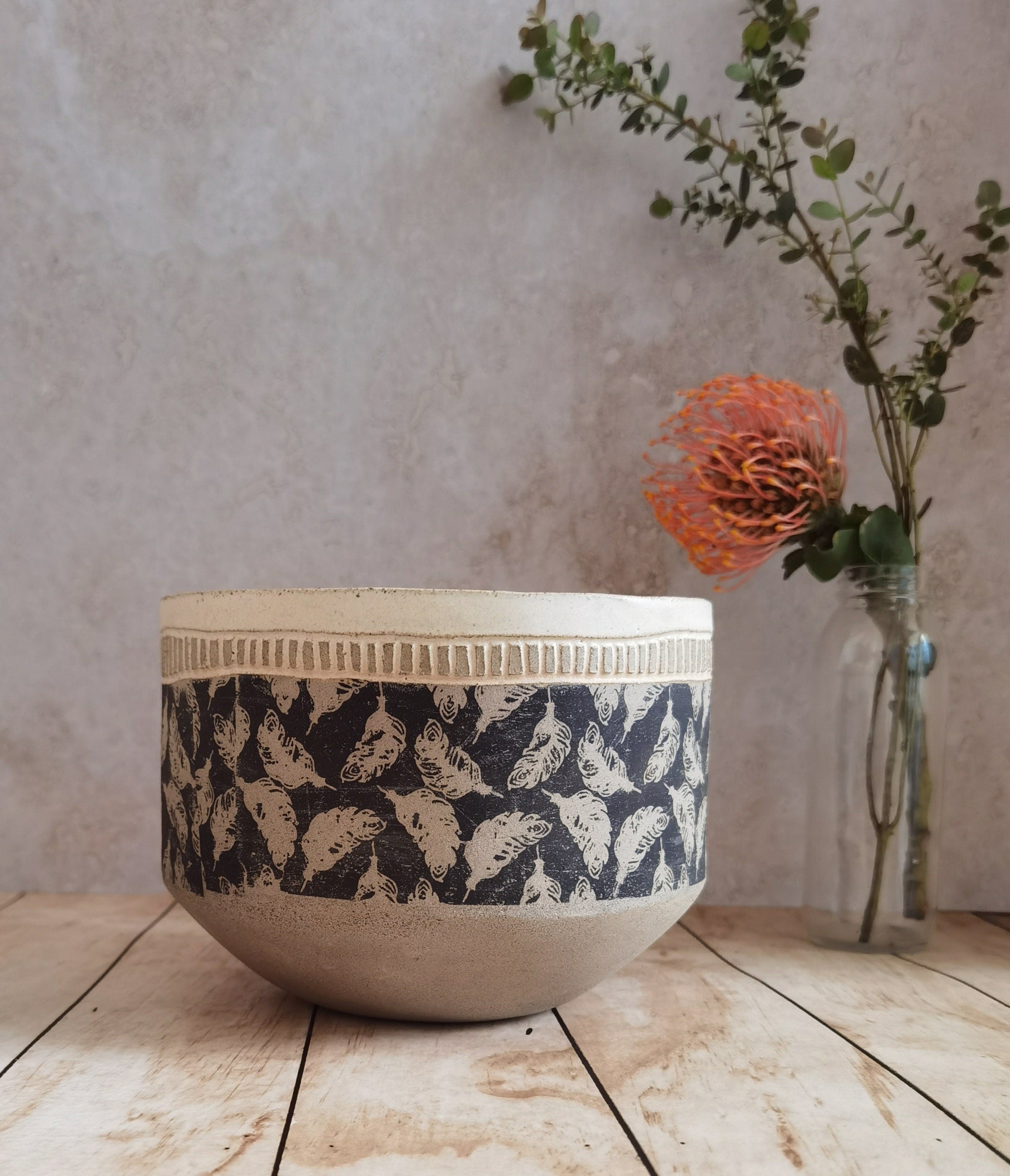 Rustic Handmade Pottery Bowl: Tall Decorative Serving Dish