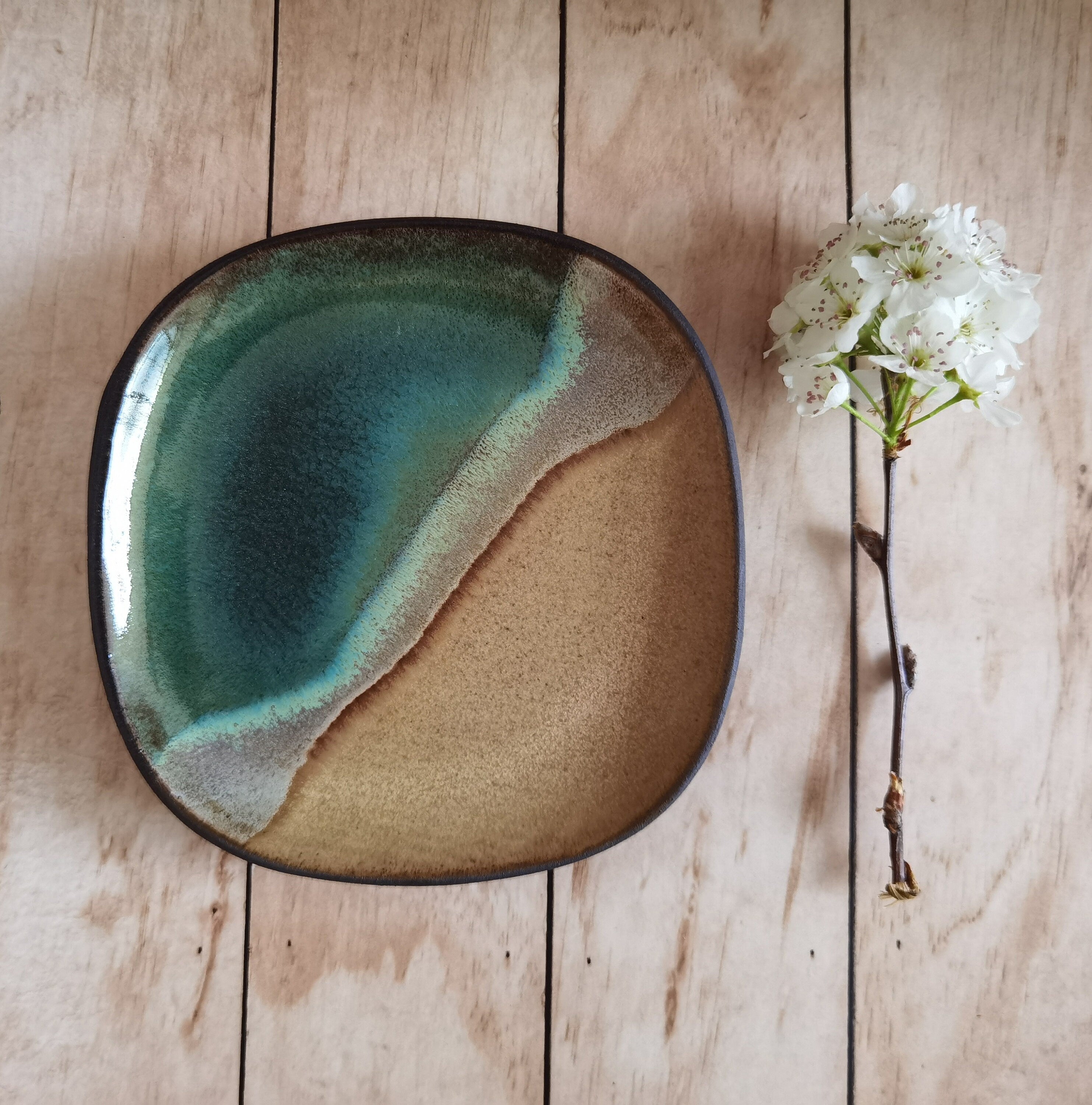 Handmade Ceramic Dessert Plates: Ocean Design Kitchenware (Set of 2)