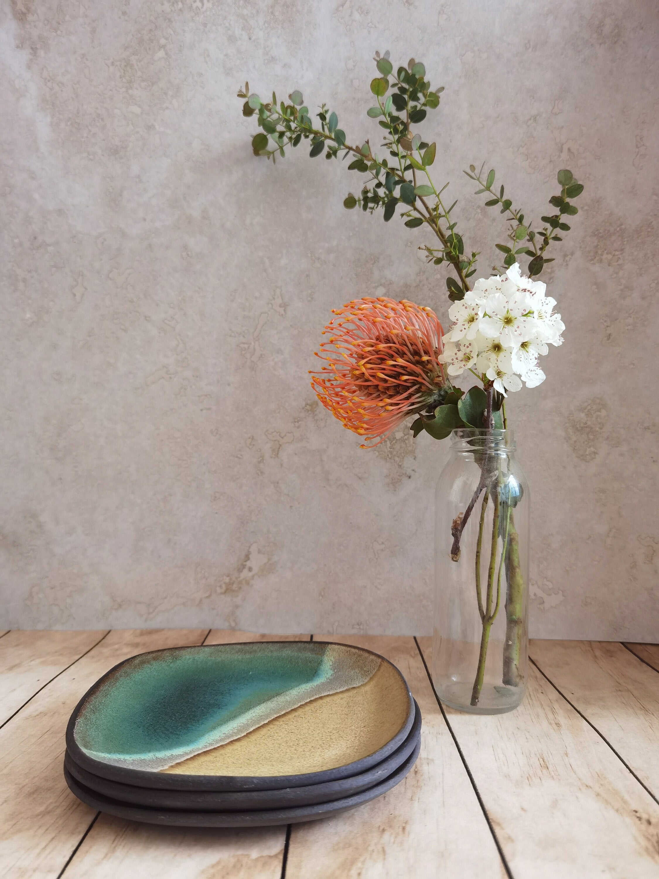 Handmade Ceramic Dessert Plates: Ocean Design Kitchenware (Set of 2)