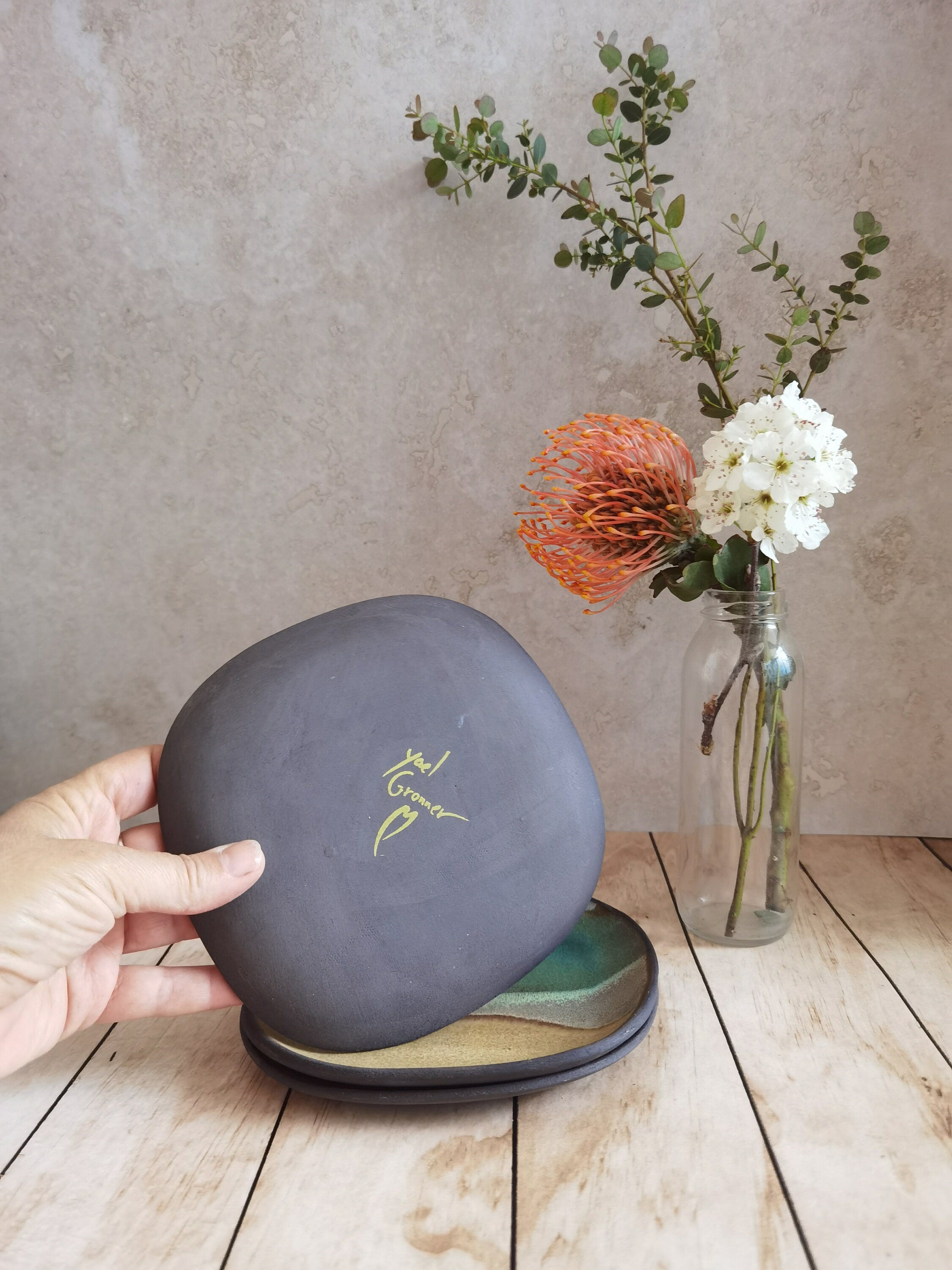 Handmade Ceramic Dessert Plates: Ocean Design Kitchenware (Set of 2)