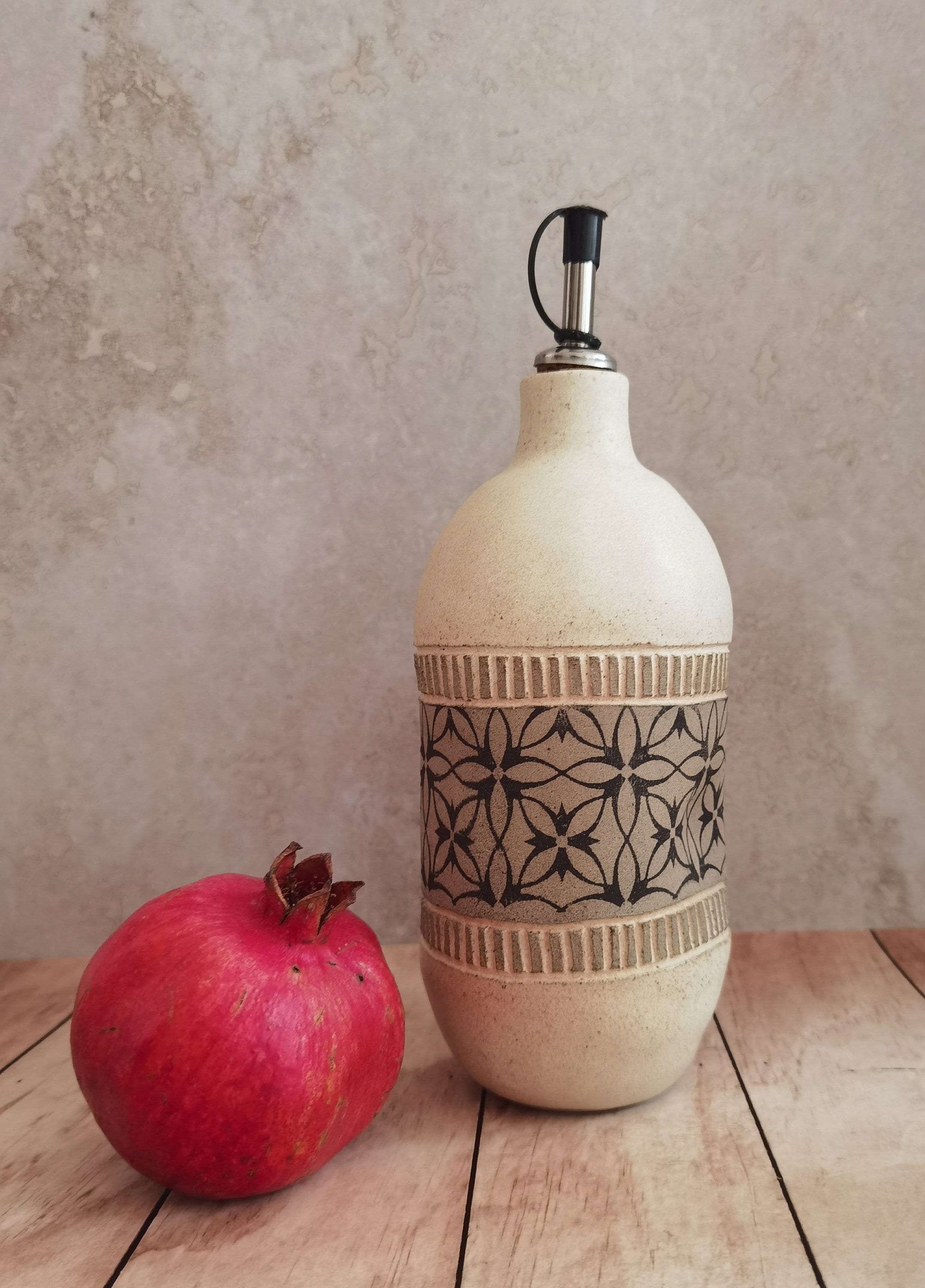 Handmade Ceramic Olive Oil Bottle: Rustic Pottery Dispenser