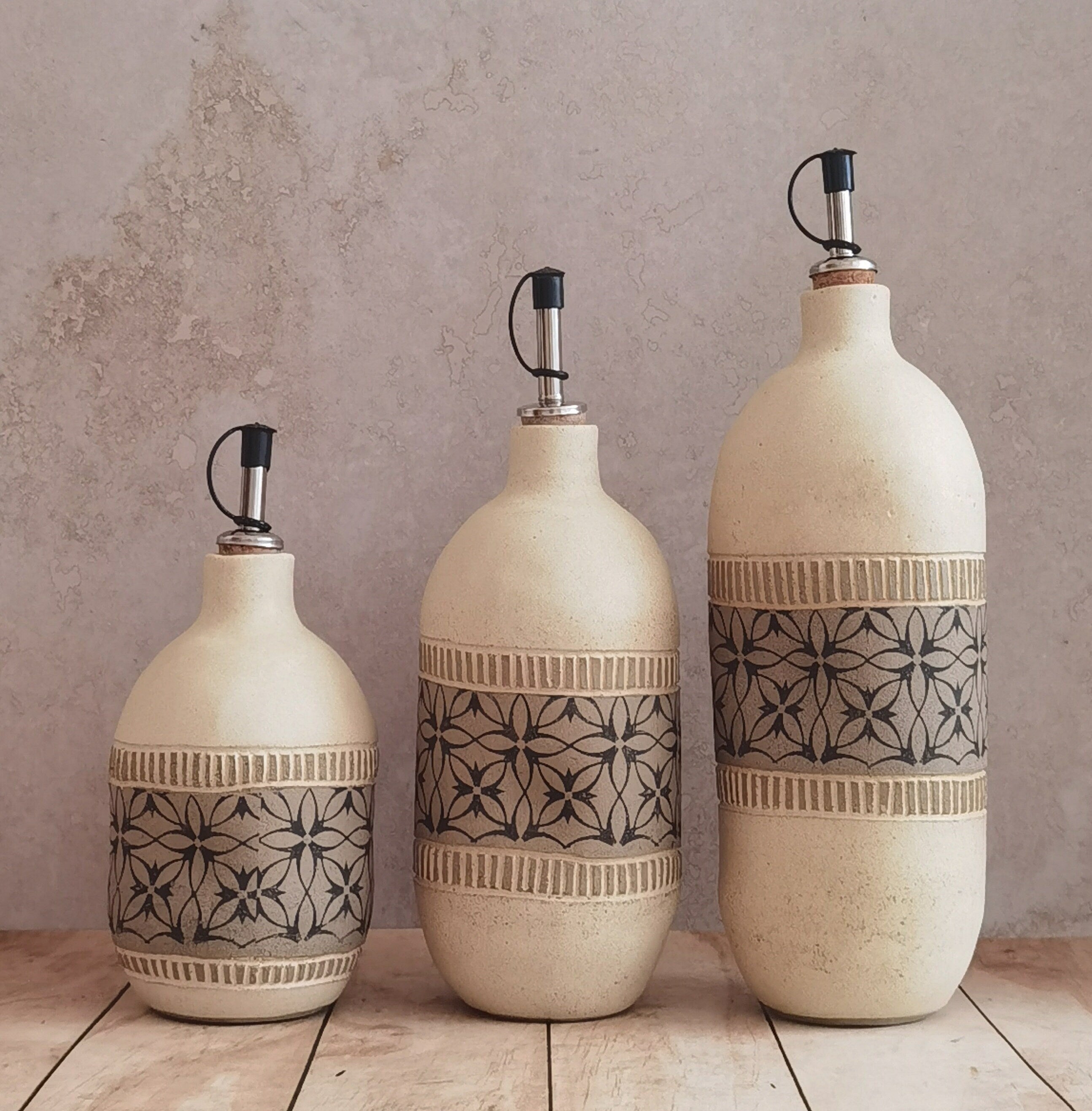 Handmade Ceramic Olive Oil Bottle: Rustic Pottery Dispenser