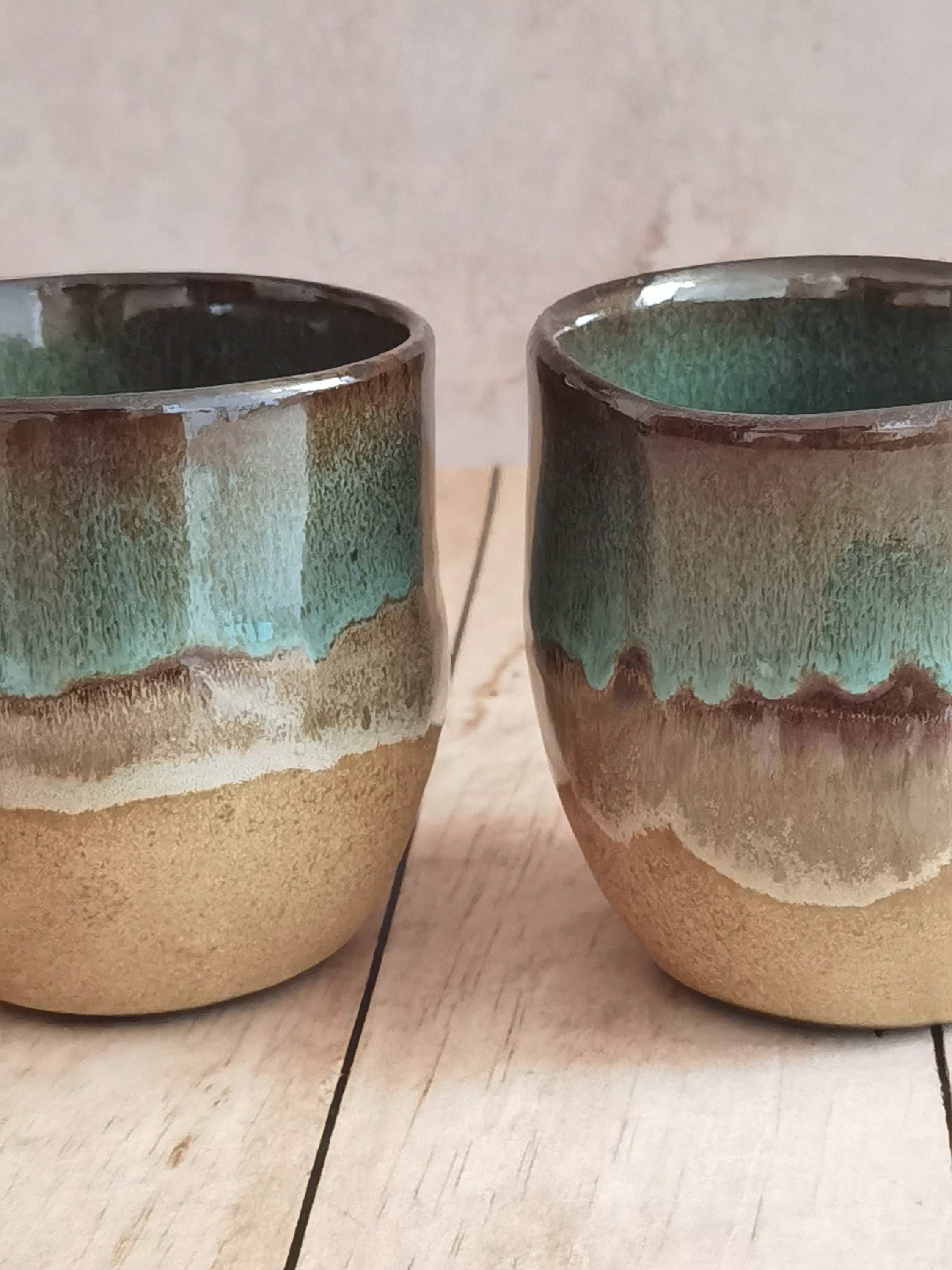 Handmade Ceramic Mug: Beige and Turquoise Pottery Coffee Cup