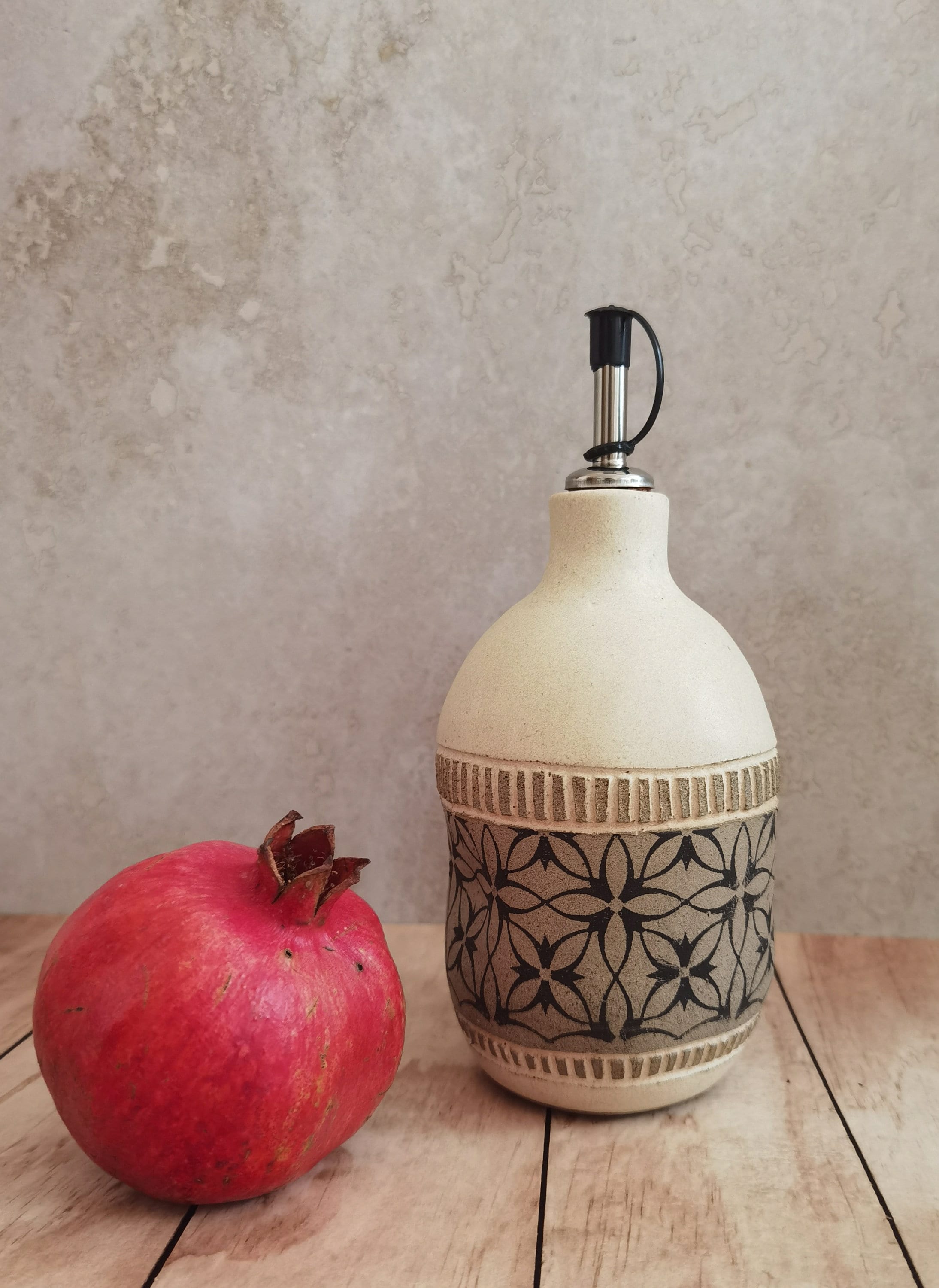Handmade Ceramic Olive Oil Bottle: Rustic Pottery Dispenser