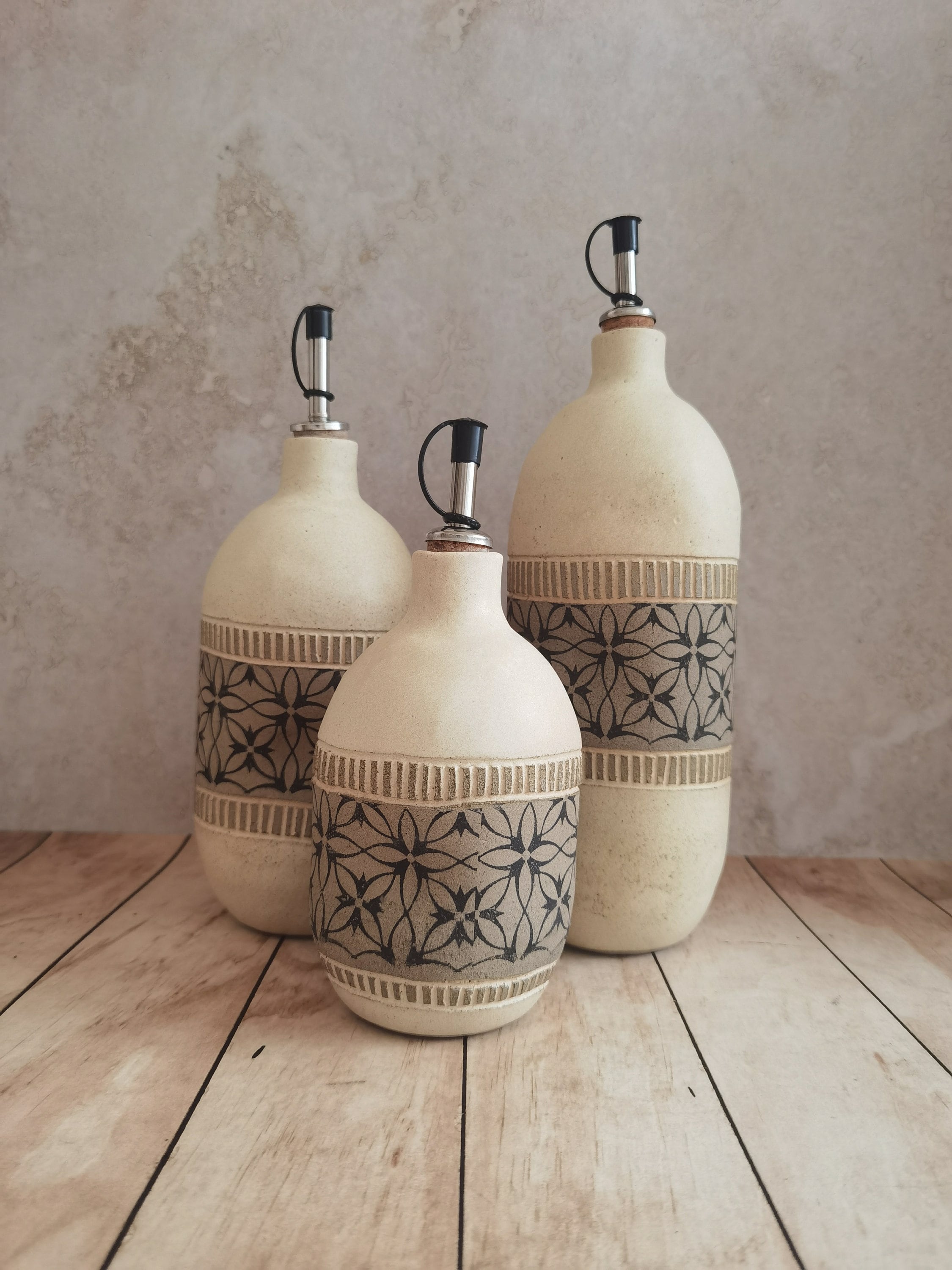 Handmade Ceramic Olive Oil Bottle: Rustic Pottery Dispenser