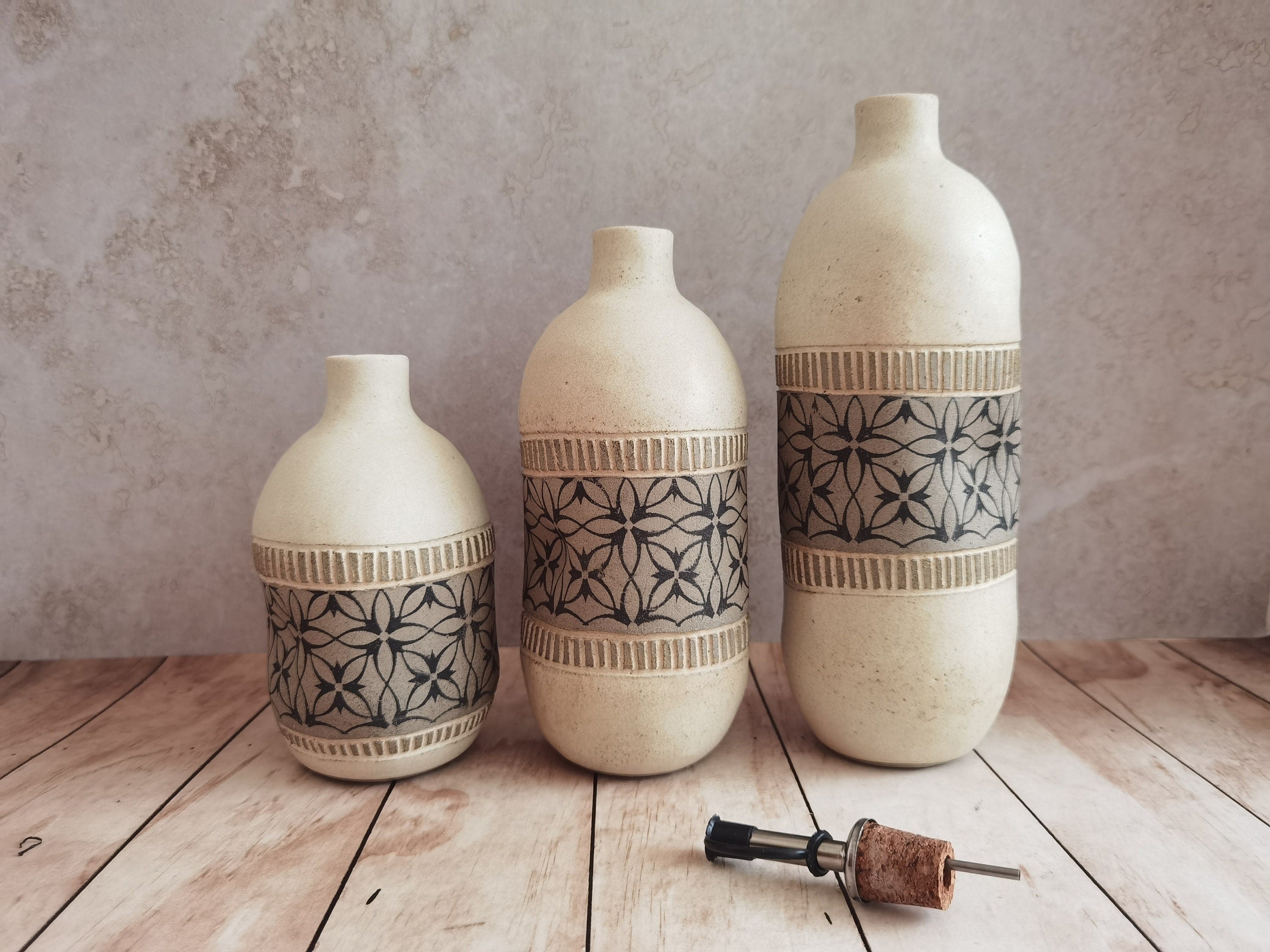 Handmade Ceramic Olive Oil Bottle: Rustic Pottery Dispenser