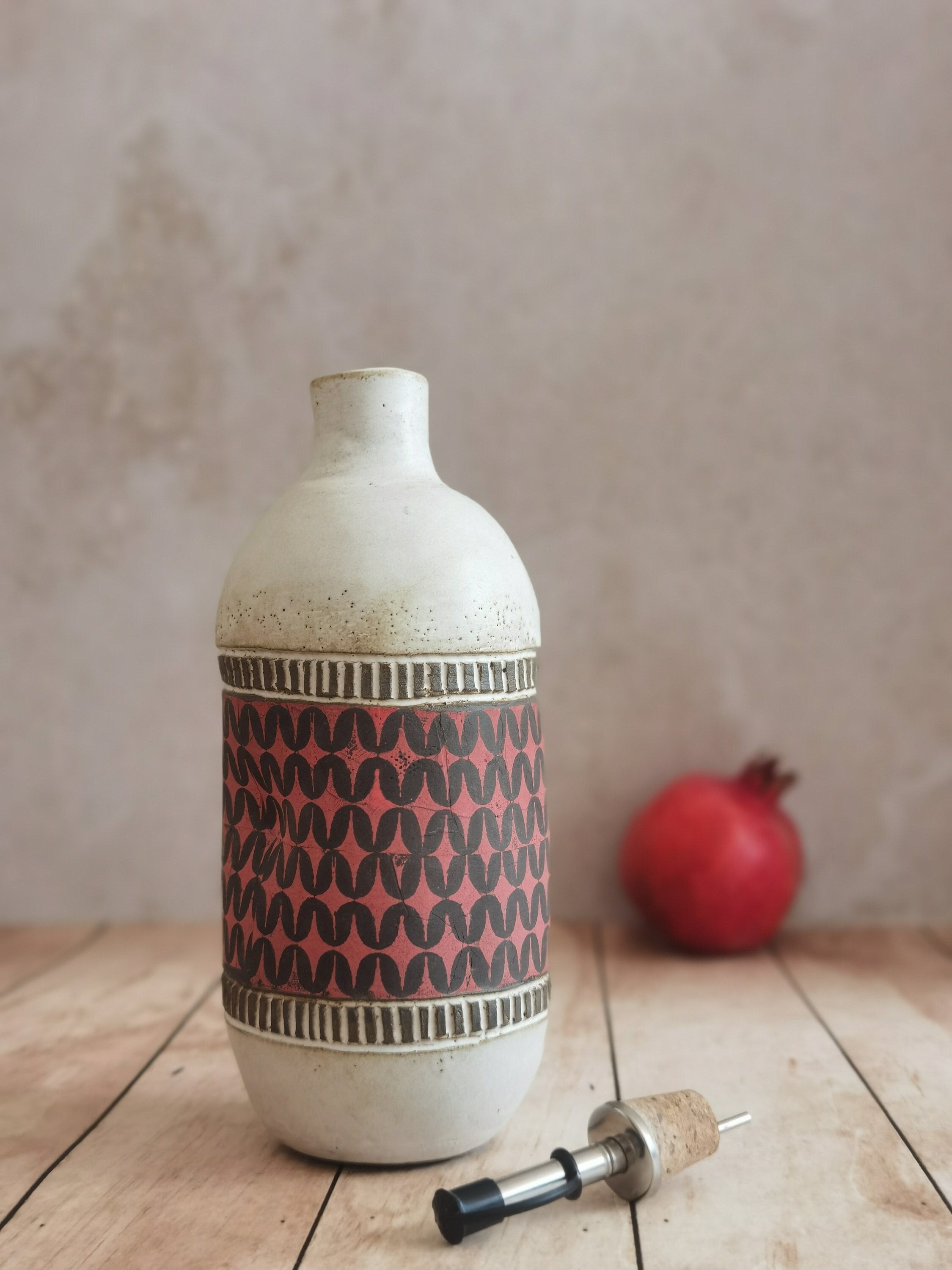 Handmade Ceramic Olive Oil Cruet: Rustic Kitchen Decor