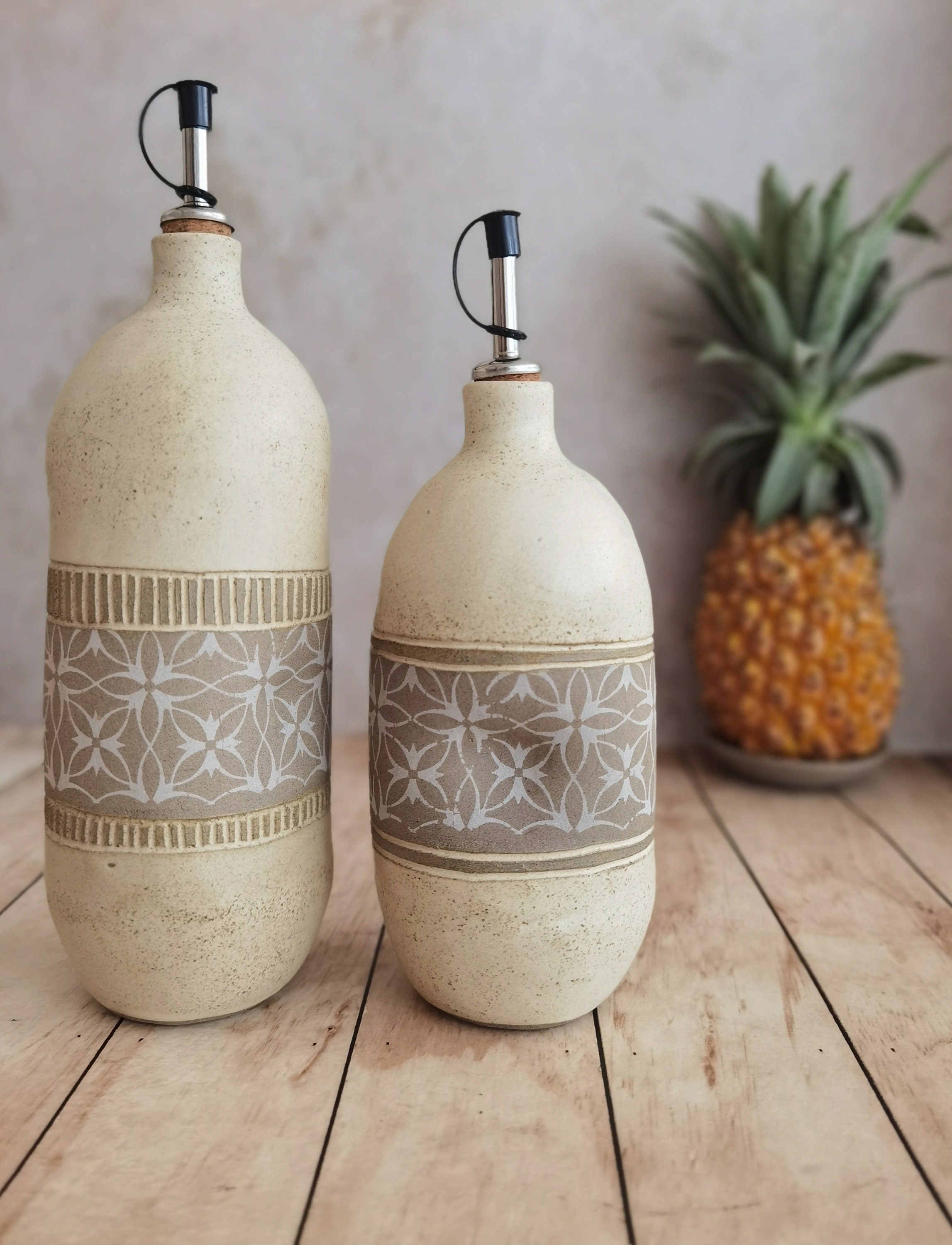 Handmade Ceramic Olive Oil Bottle: Rustic Pottery Dispenser