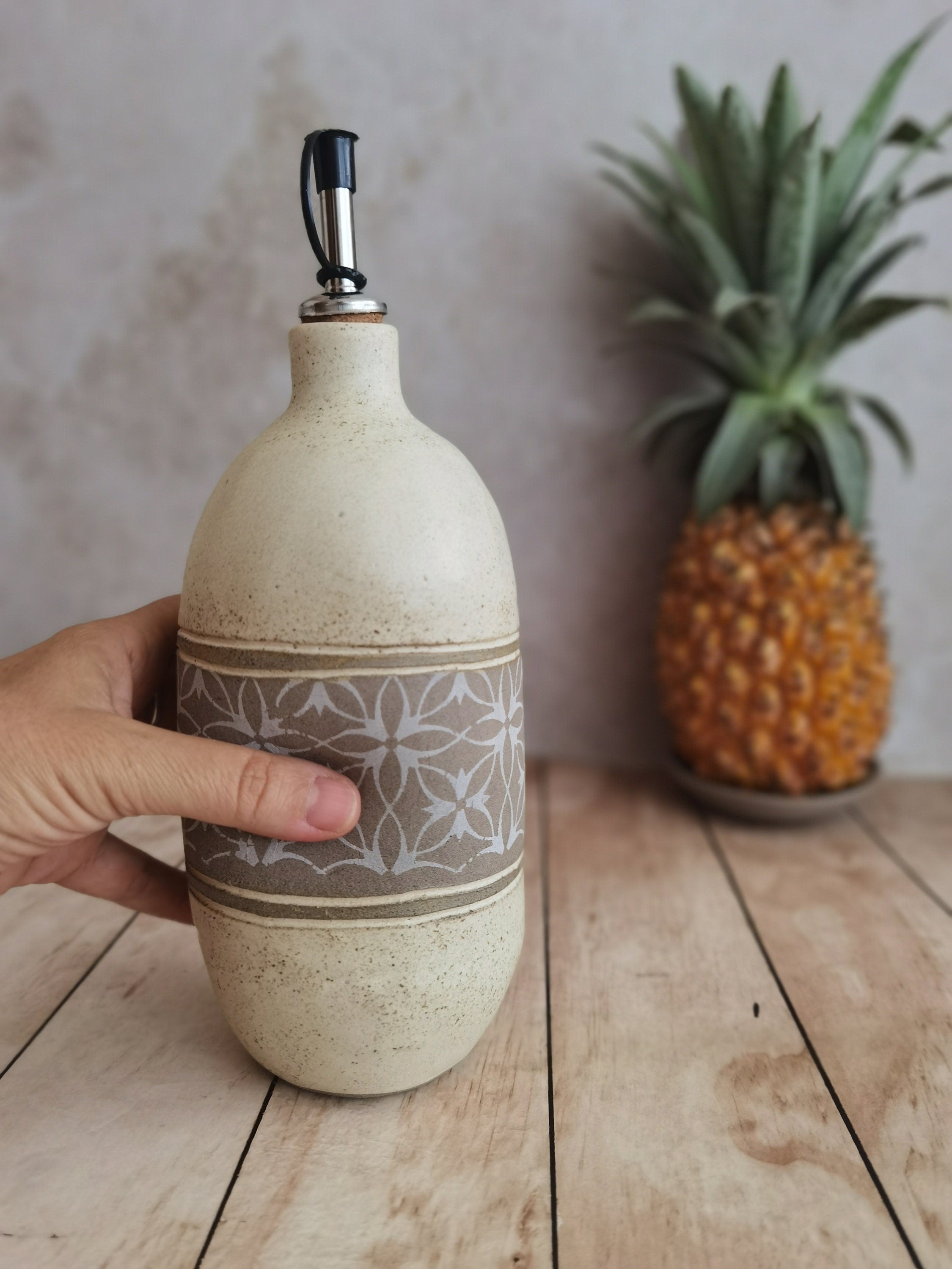 Handmade Ceramic Olive Oil Bottle: Rustic Pottery Dispenser