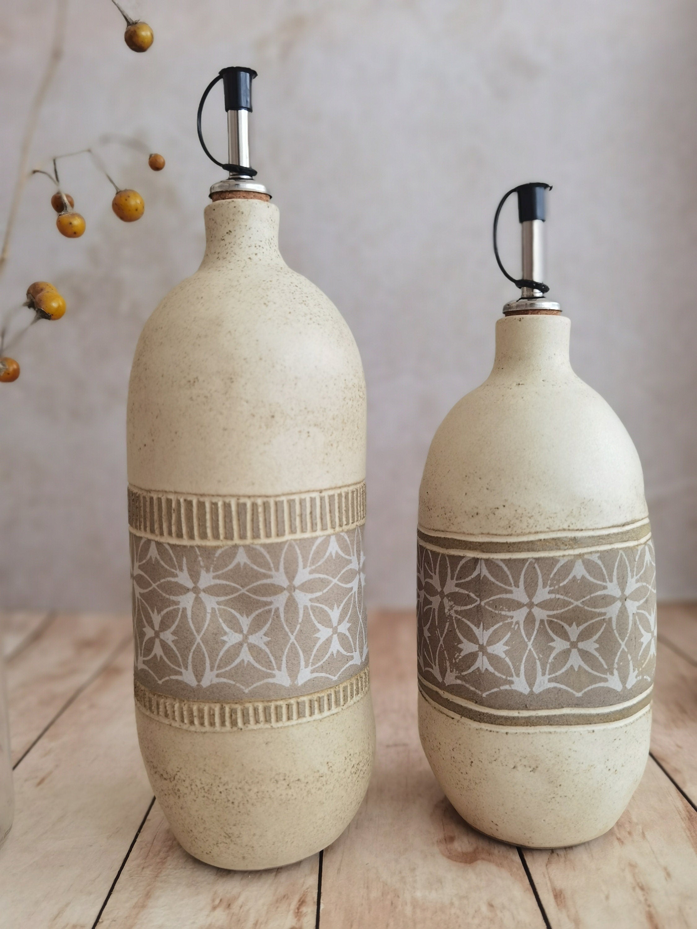 Handmade Ceramic Olive Oil Bottle: Rustic Pottery Dispenser
