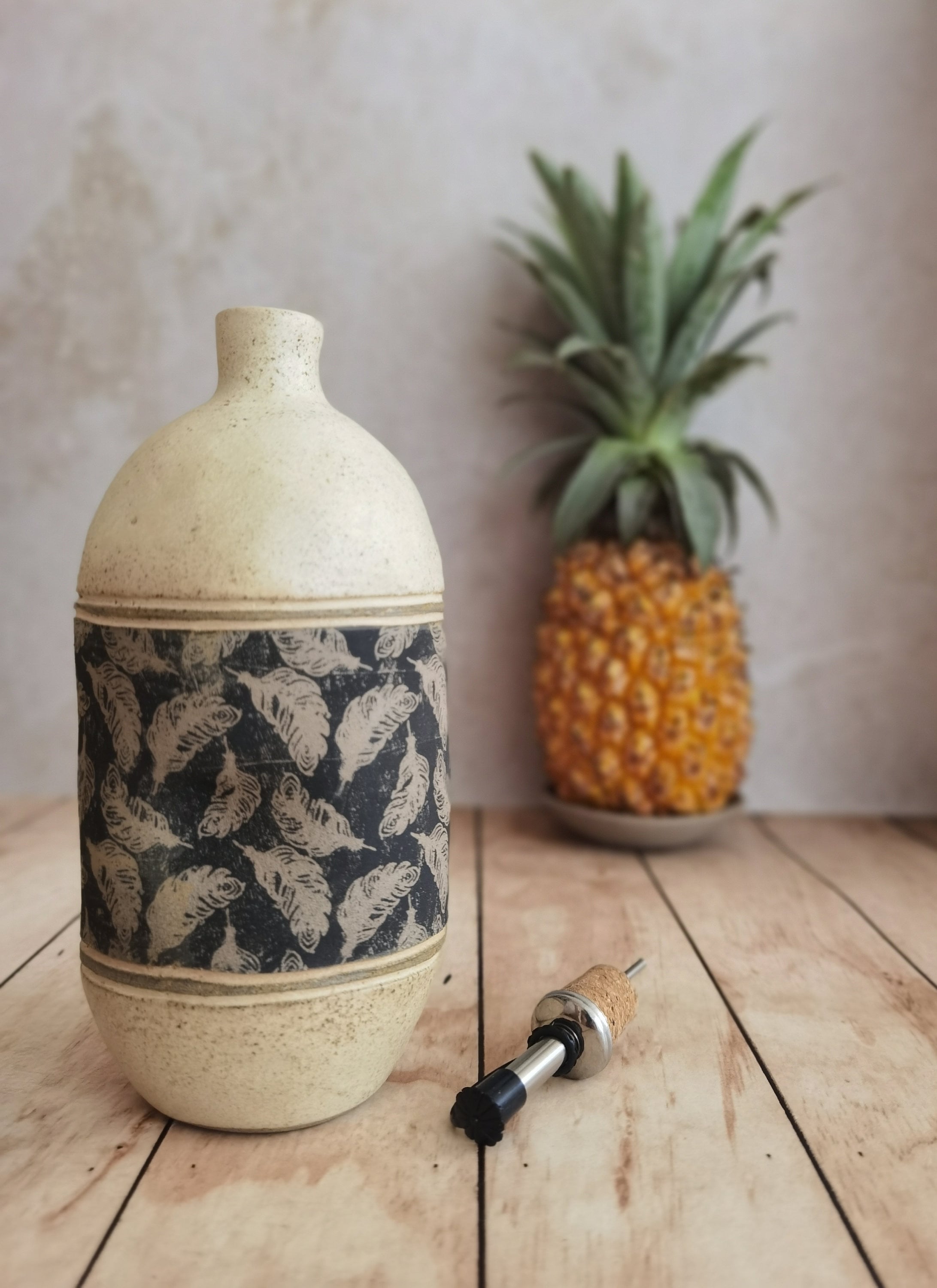 Handmade Ceramic Olive Oil Bottle: Rustic Pottery Kitchen Decor