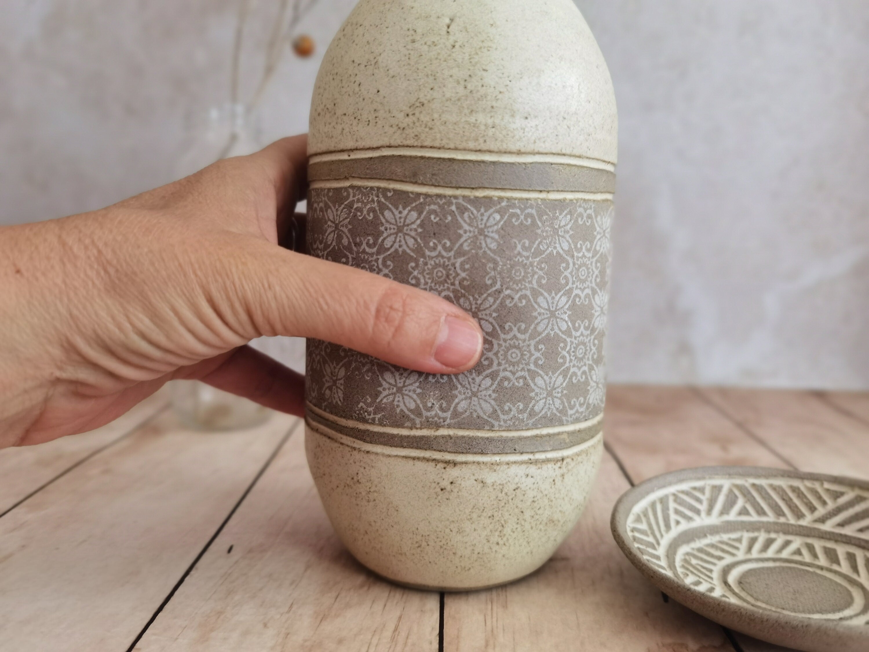 Handmade Ceramic Olive Oil Bottle: Rustic Pottery Dispenser