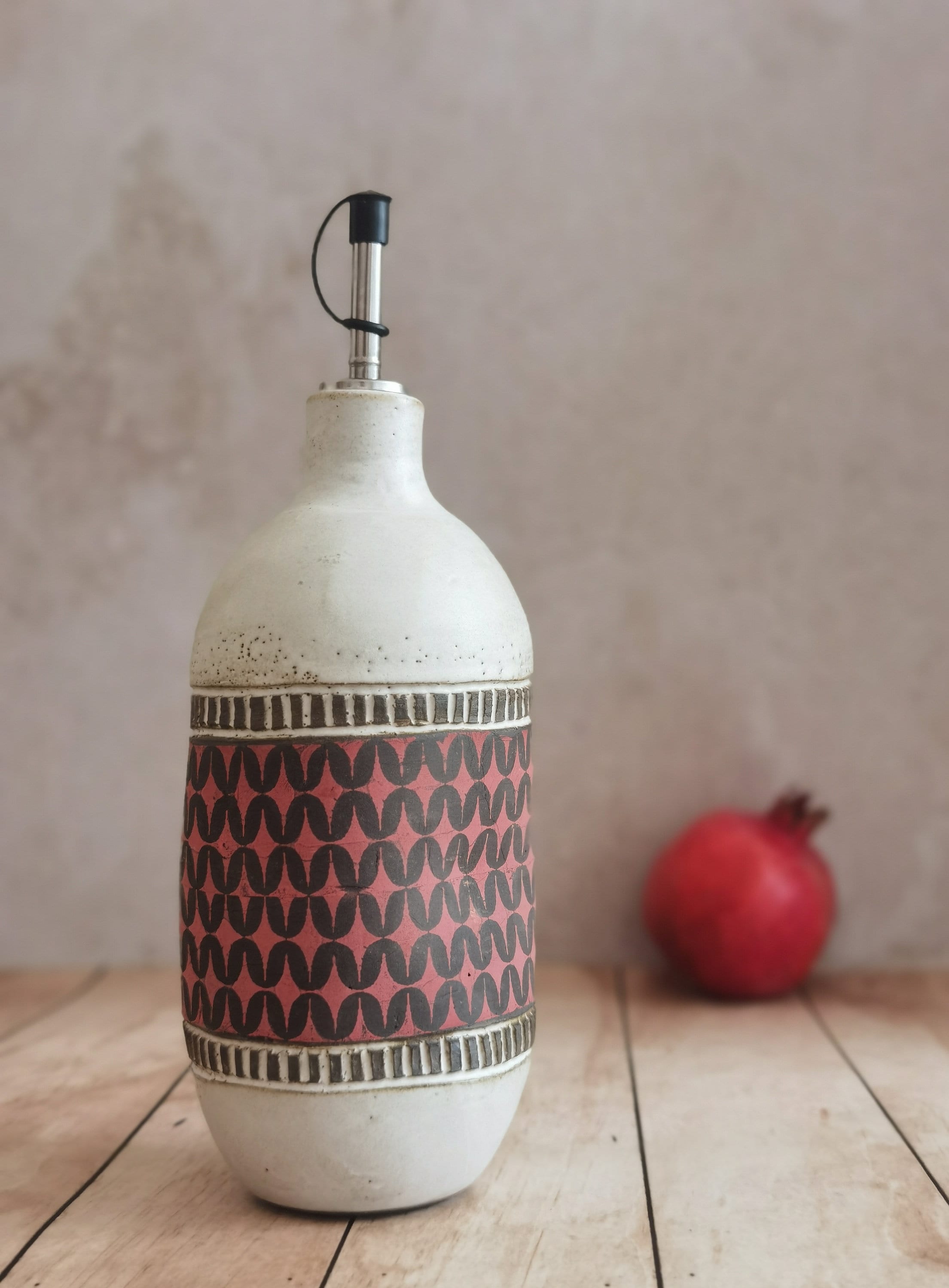 Handmade Ceramic Olive Oil Cruet: Rustic Kitchen Decor