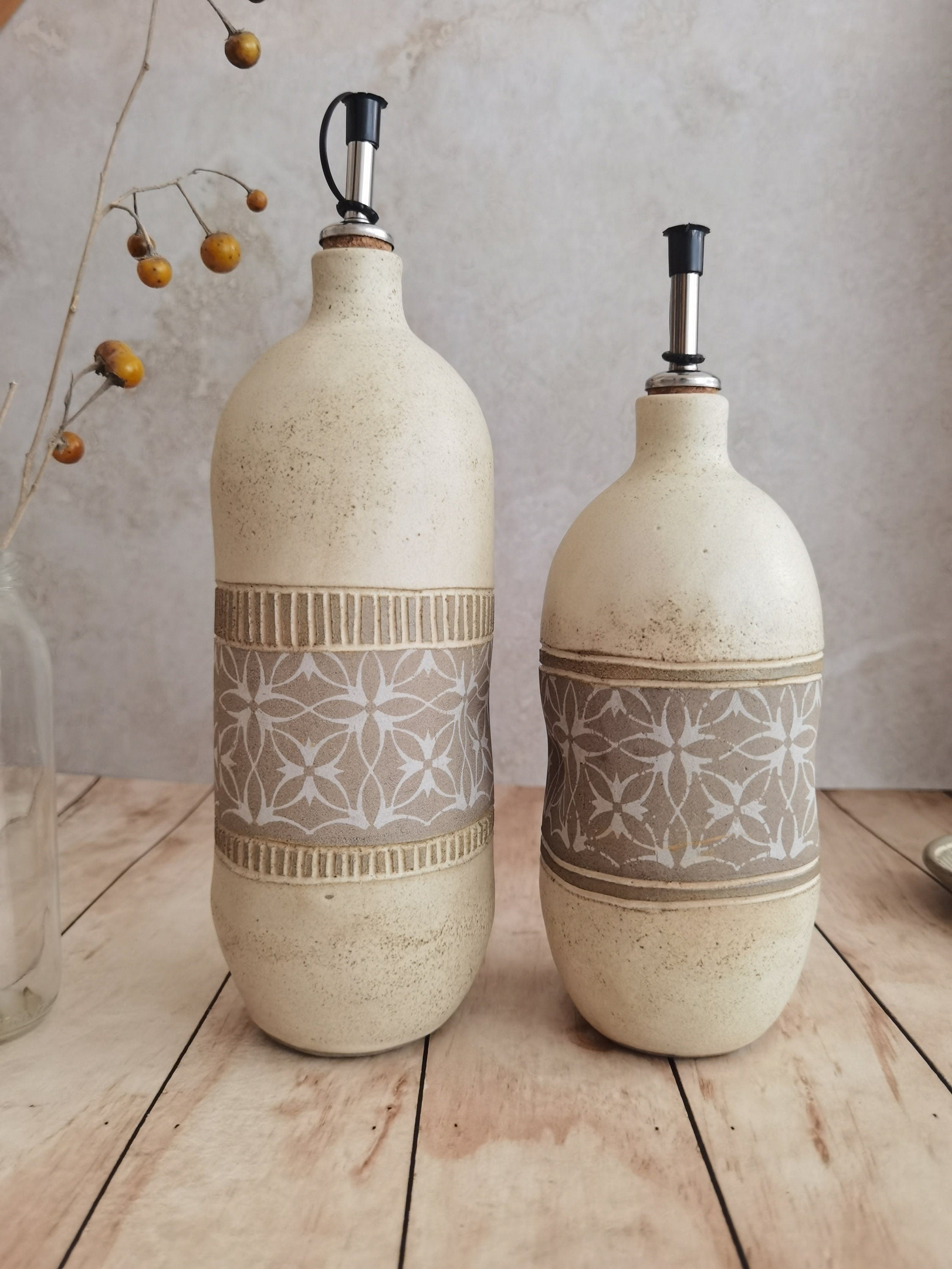 Handmade Ceramic Olive Oil Bottle: Rustic Pottery Dispenser