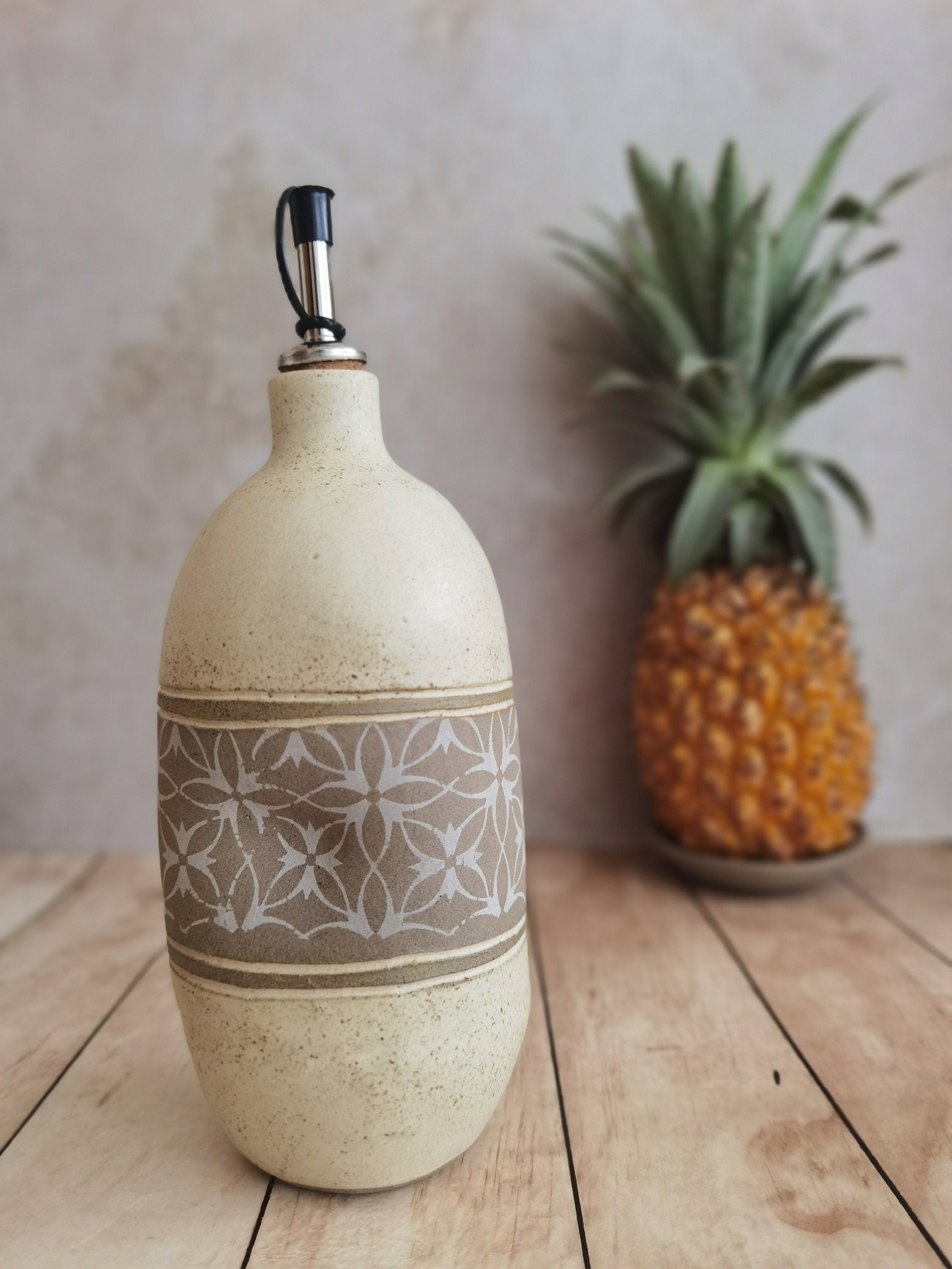 Handmade Ceramic Olive Oil Bottle: Rustic Pottery Dispenser