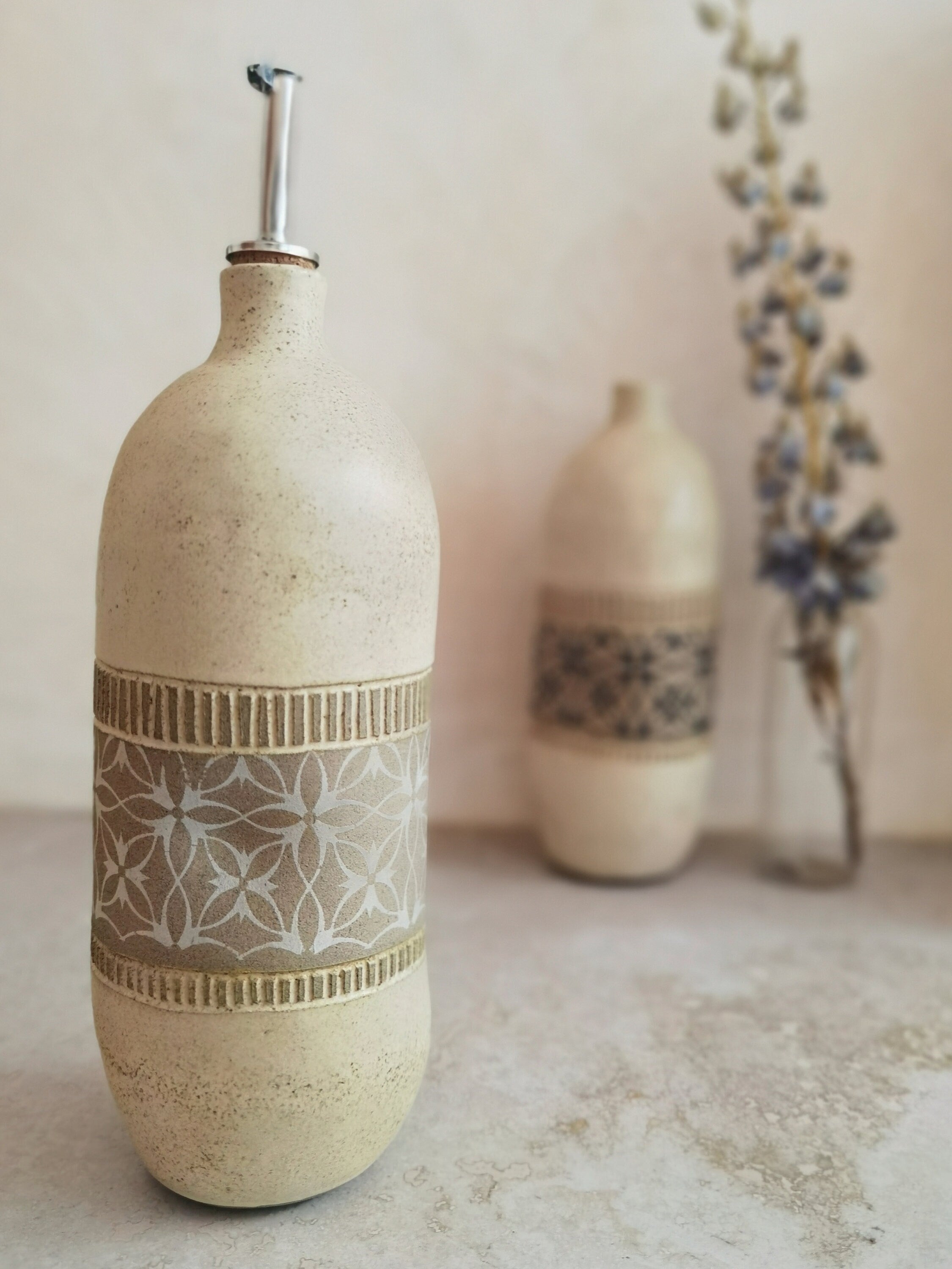 Handmade Ceramic Olive Oil Bottle: Rustic Pottery Dispenser