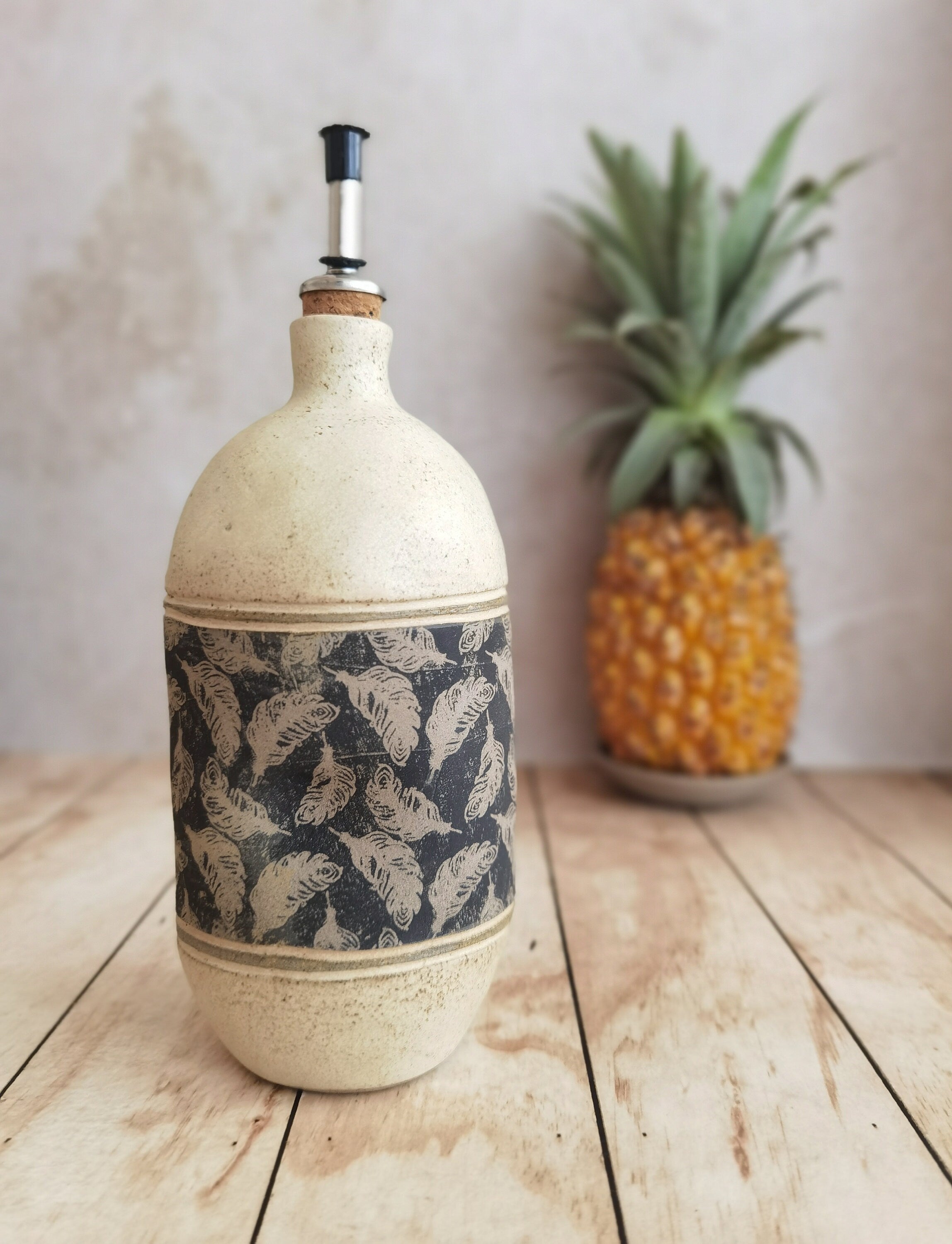 Handmade Ceramic Olive Oil Bottle: Rustic Pottery Kitchen Decor
