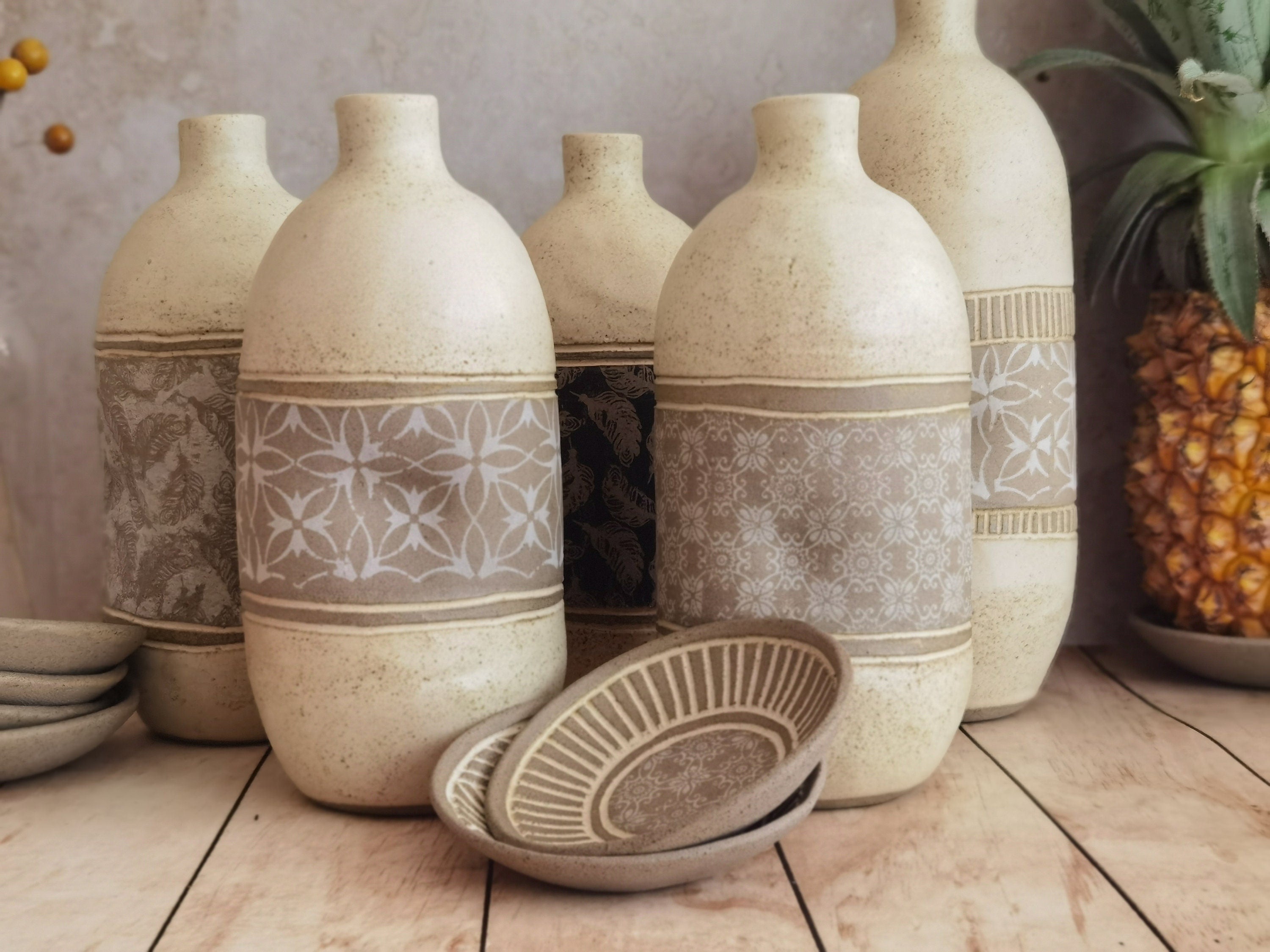 Handmade Ceramic Olive Oil Bottle: Rustic Pottery Kitchen Decor