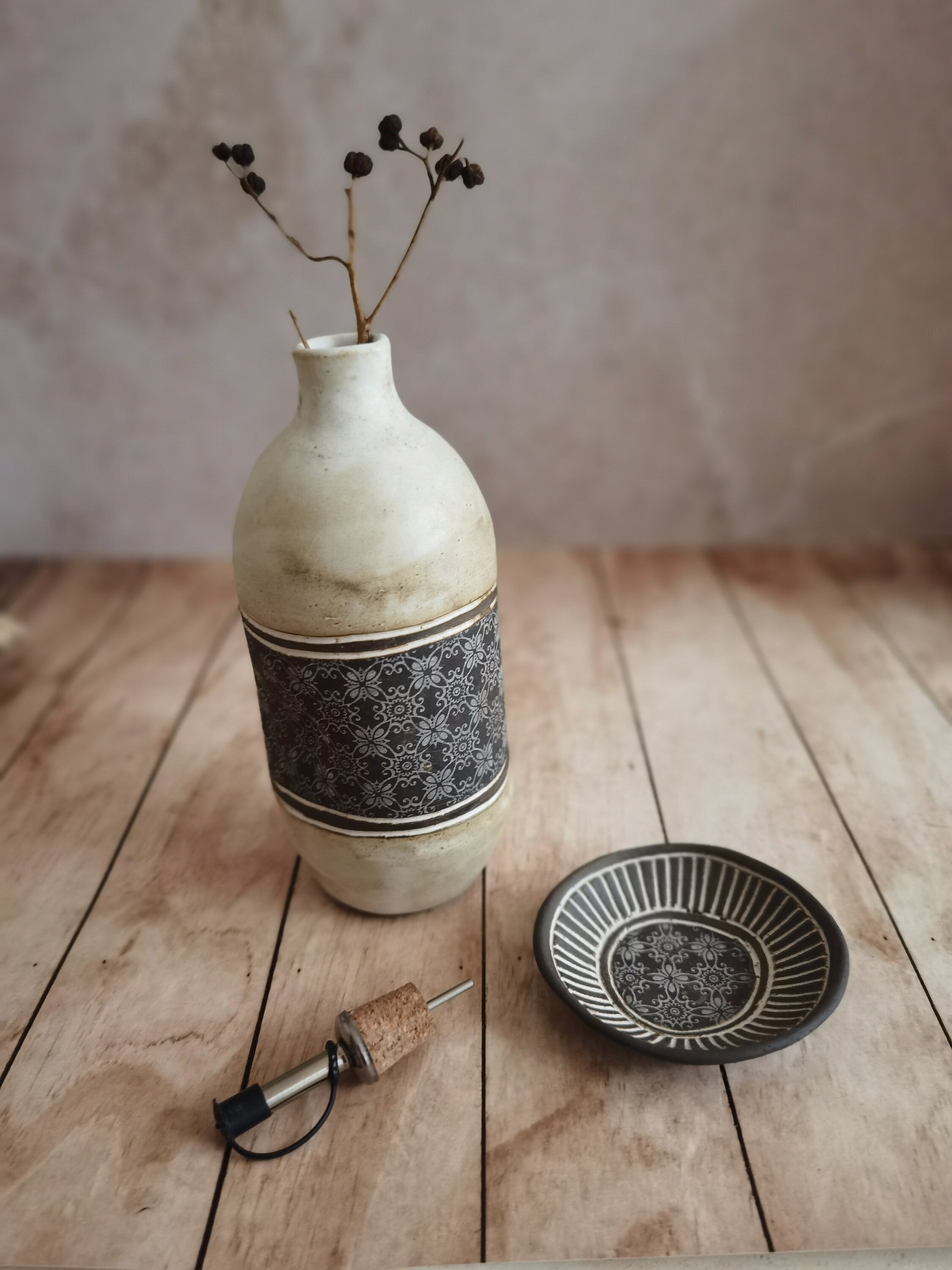 Handmade Ceramic Olive Oil Bottle, Rustic Pottery, Housewarming Gift