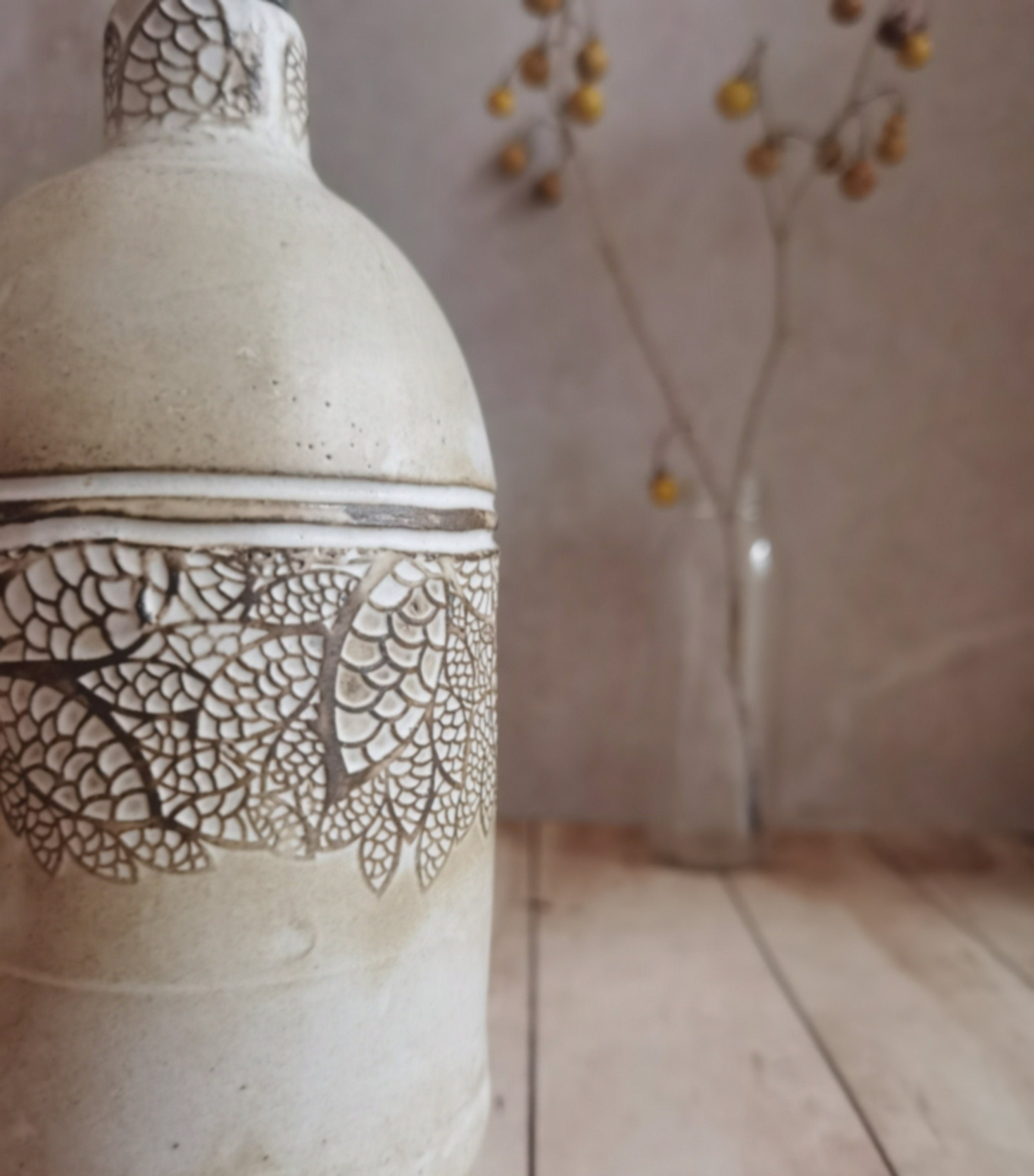 Handmade Ceramic Olive Oil Bottle: Rustic Pottery Dispenser, 30 oz