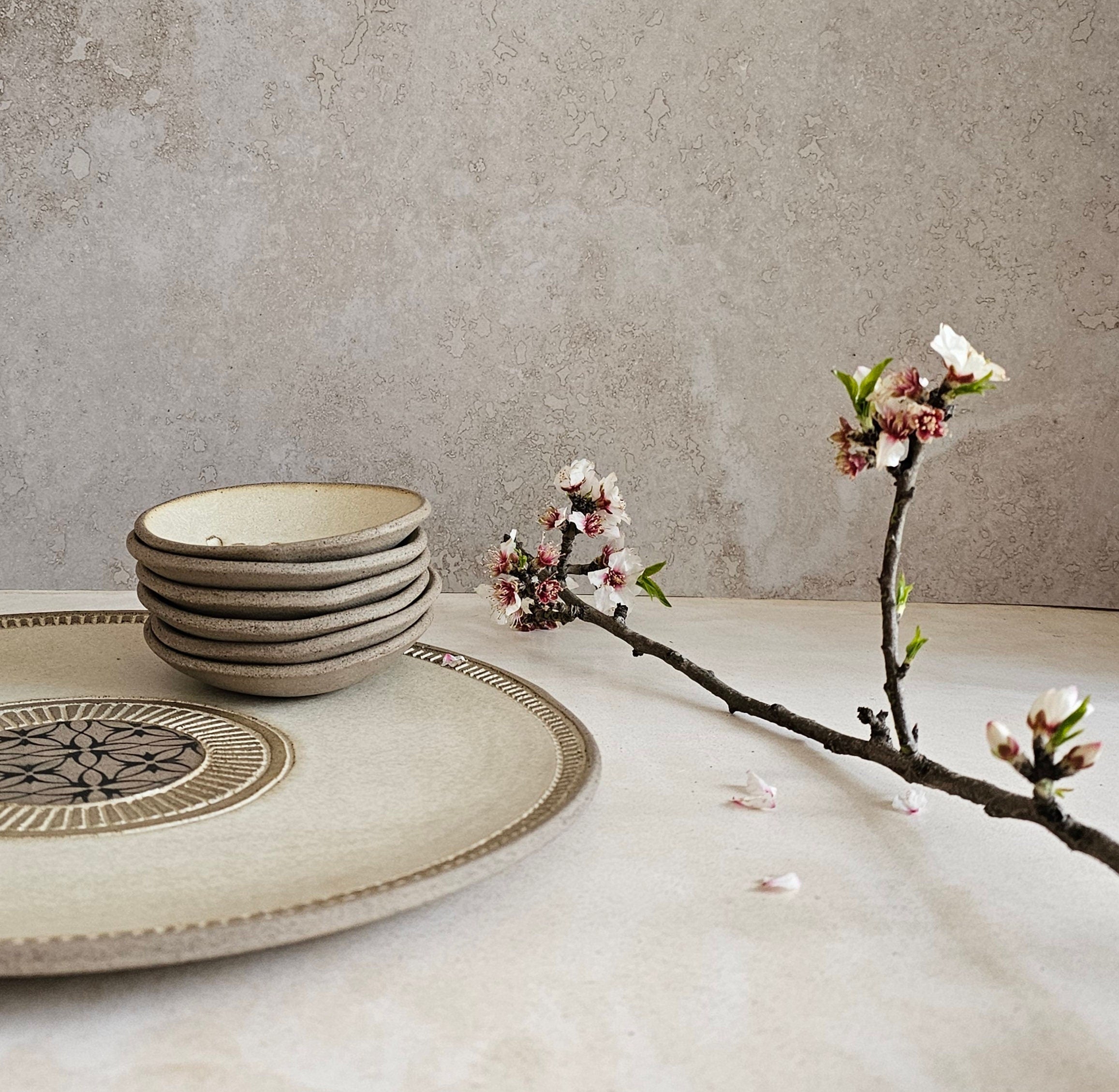 Modern Ceramic Passover Seder Plate, Beige with Black Prints