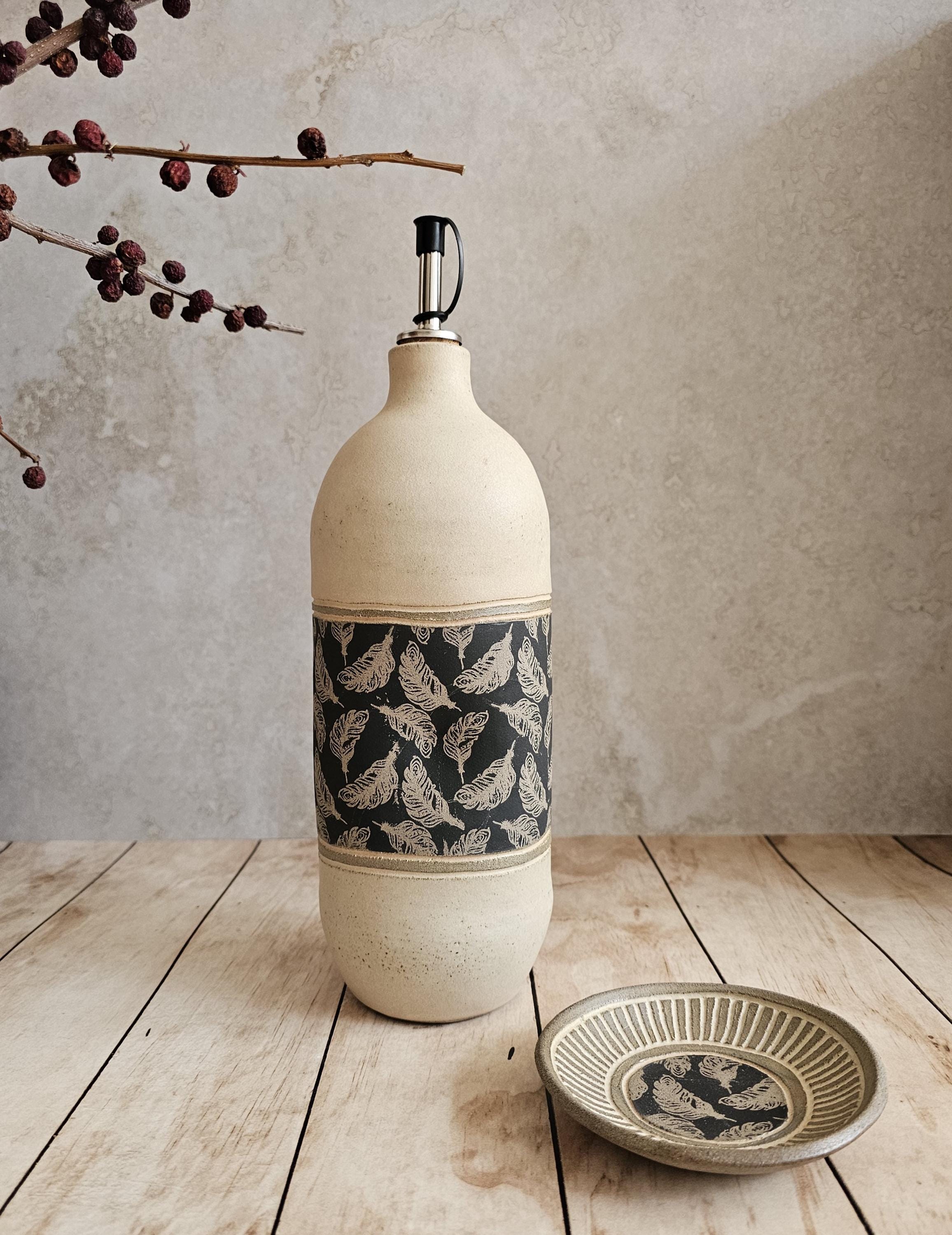 Handmade Ceramic Olive Oil Bottle: Rustic Pottery Dispenser